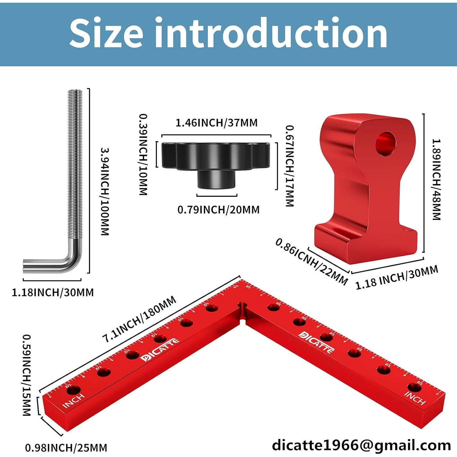 Escuadra de Posicionamiento 90 Grados DICATTE 180mm 4 Pcs