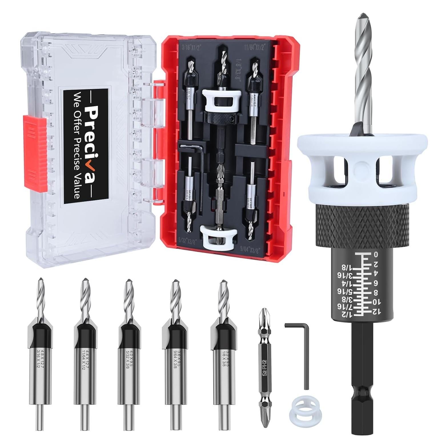 Juego de Brocas Avellanadoras Preciva HSS con Tope de Profundidad