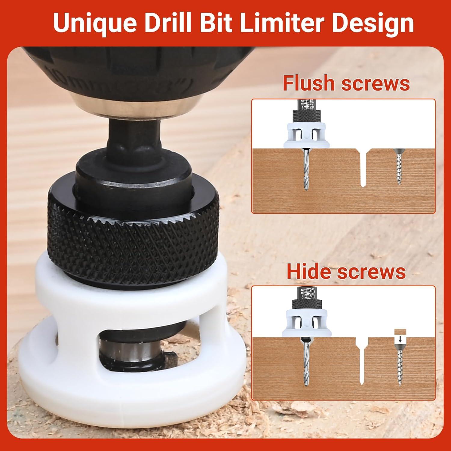 Juego de Brocas Avellanadoras Preciva HSS con Tope de Profundidad