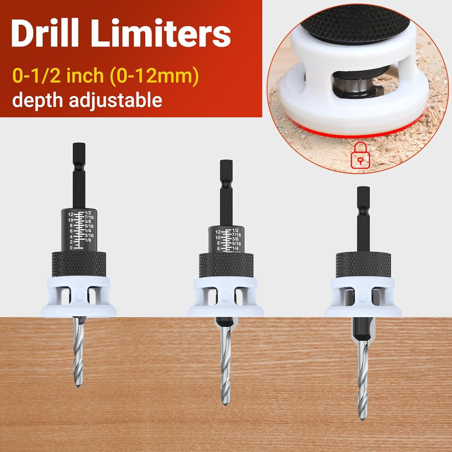 Juego de Brocas Avellanadoras Preciva HSS con Tope de Profundidad