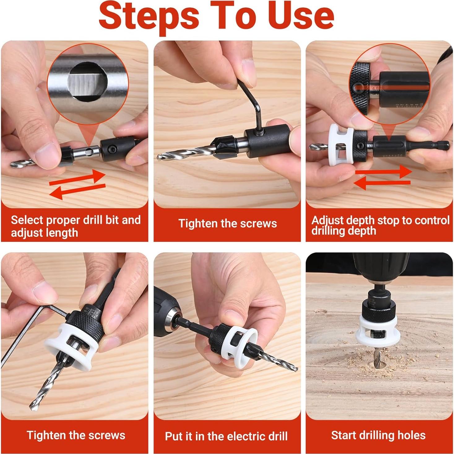 Juego de Brocas Avellanadoras Preciva HSS con Tope de Profundidad