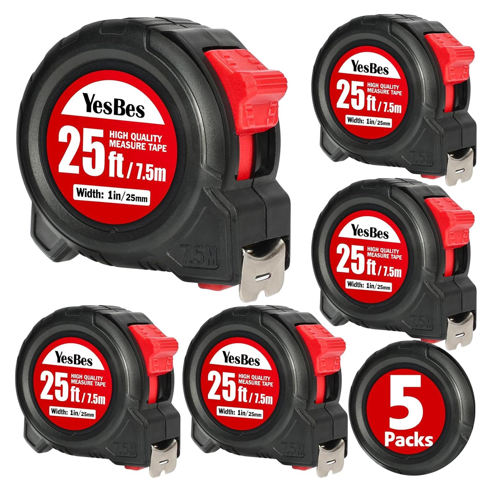 Cinta Métrica Retráctil 25 pies YesBes - Paquete de 5