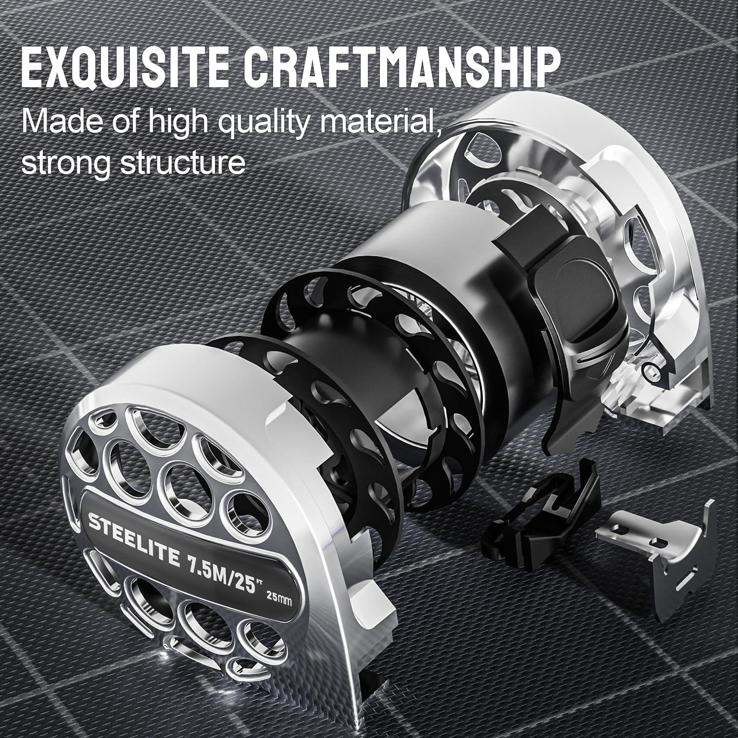 Cinta Métrica Retráctil STEELITE 7.5M Acero Inoxidable Plata