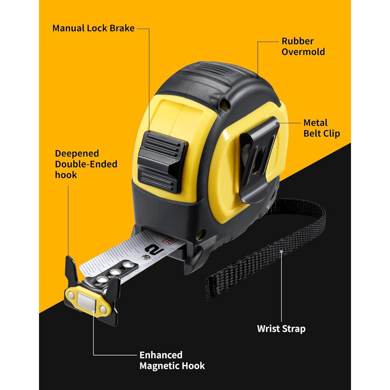 Cinta Métrica Firecore 7.62m con Fracciones y Gancho Magnético