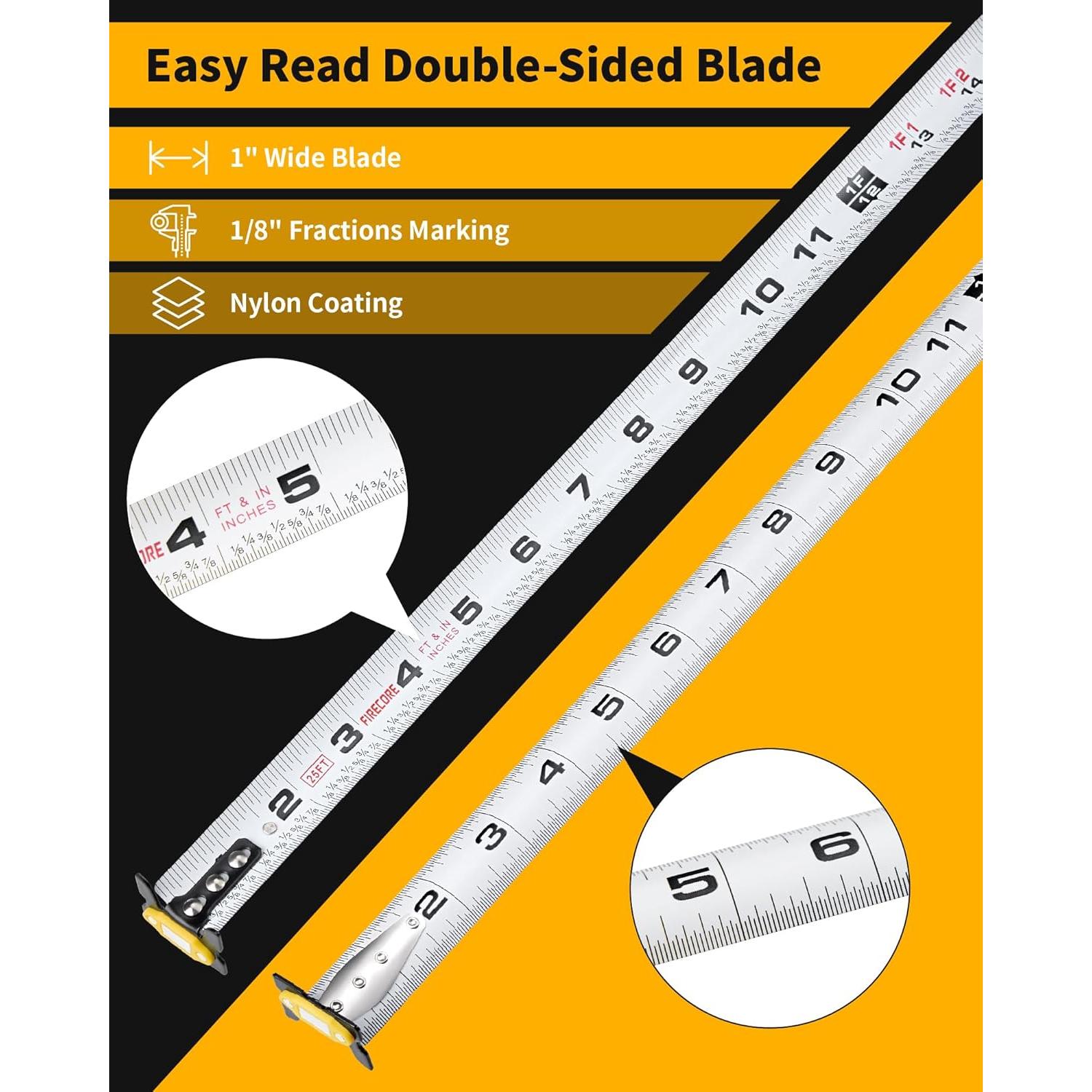 Cinta Métrica Firecore 7.62m con Fracciones y Gancho Magnético