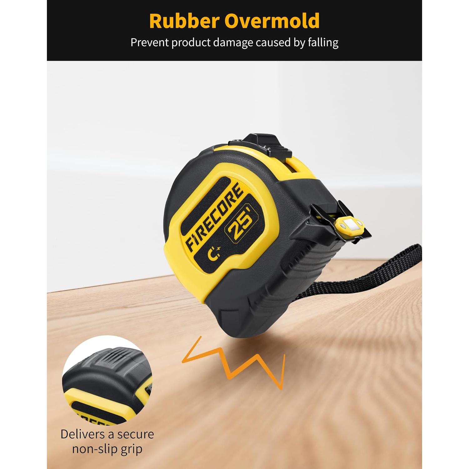 Cinta Métrica Firecore 7.62m con Fracciones y Gancho Magnético