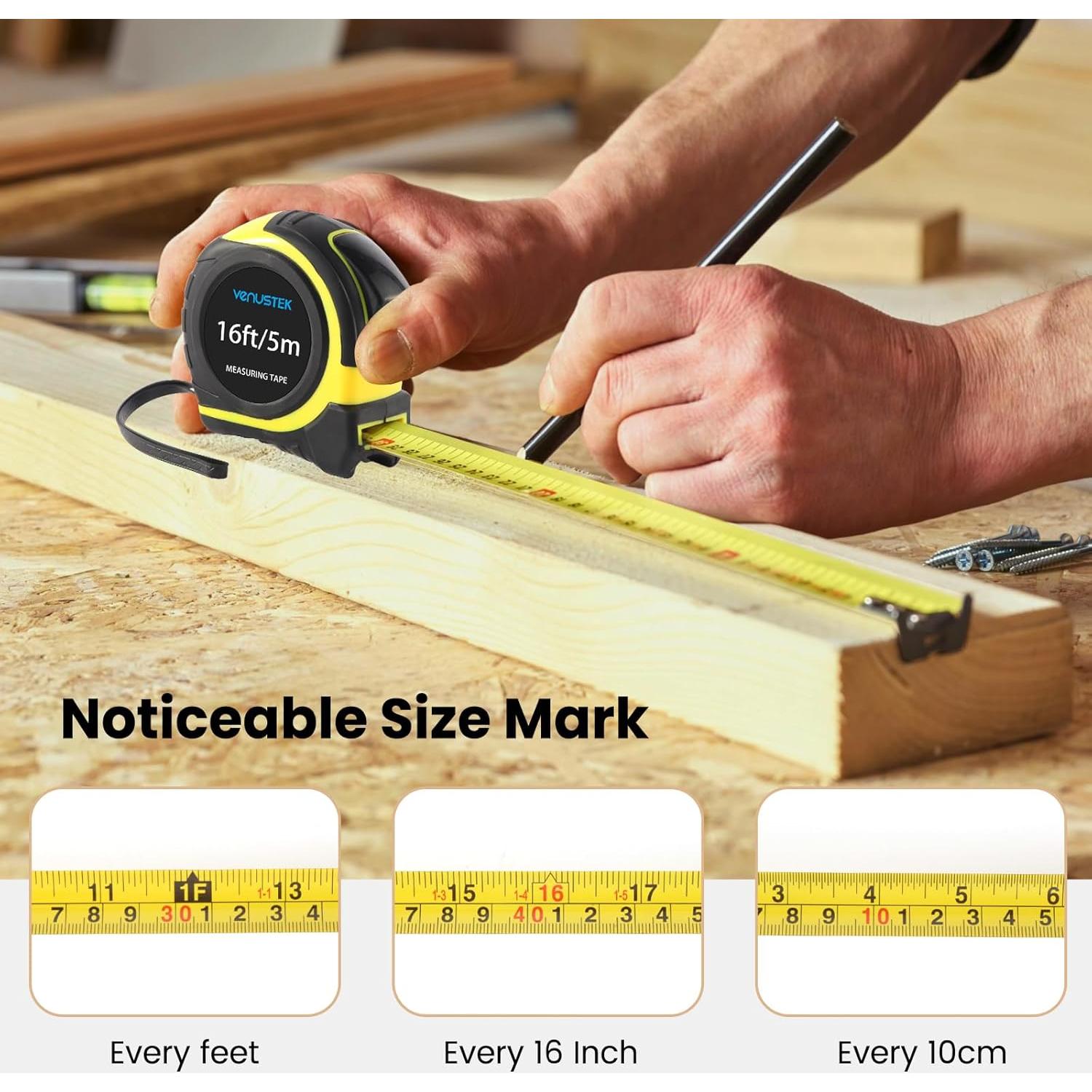 Cinta Métrica 10M VENUSTEK Profesional con Clip y Cuchilla Ancha