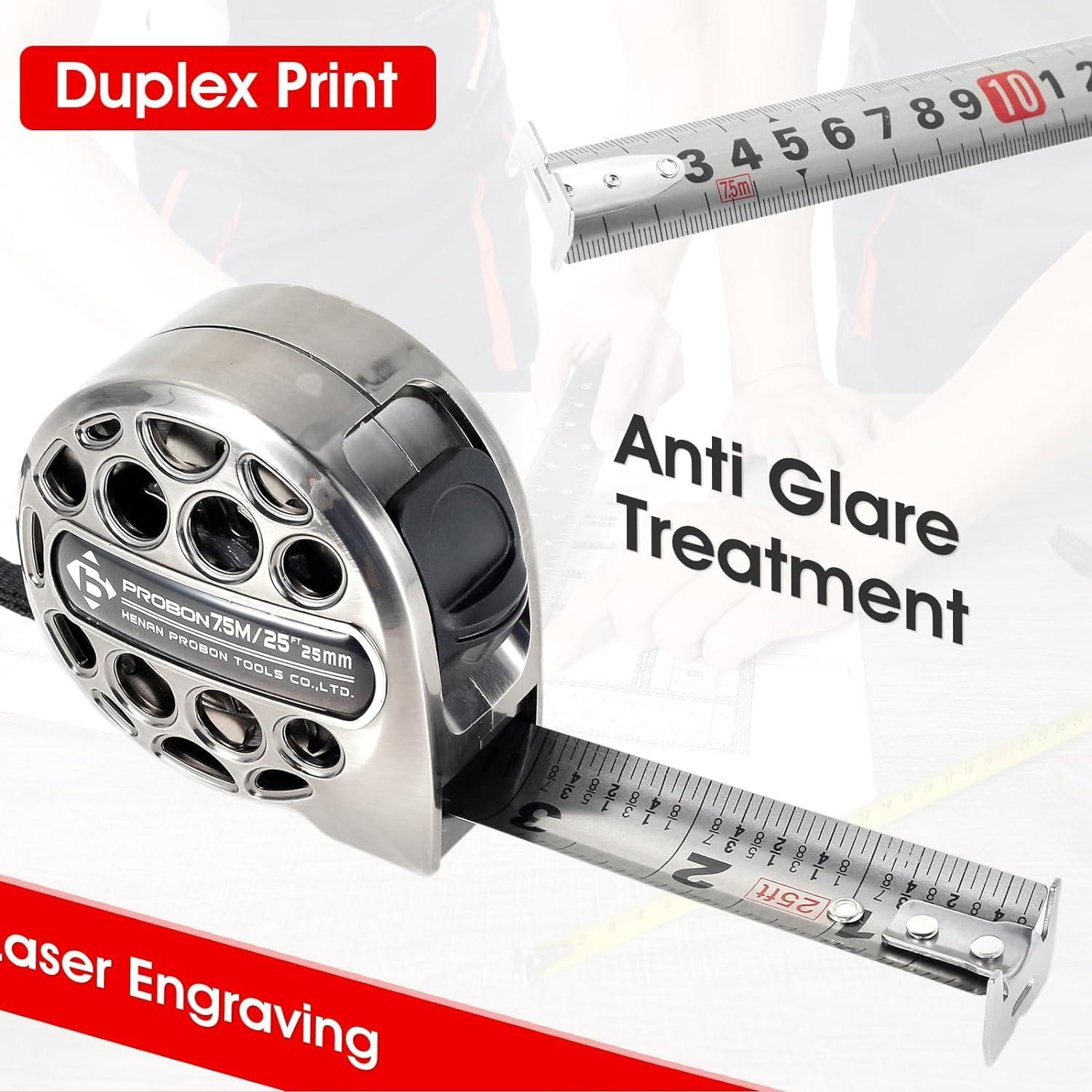 Cinta Métrica de Acero Inoxidable PROBON 7.62m Doble Cara