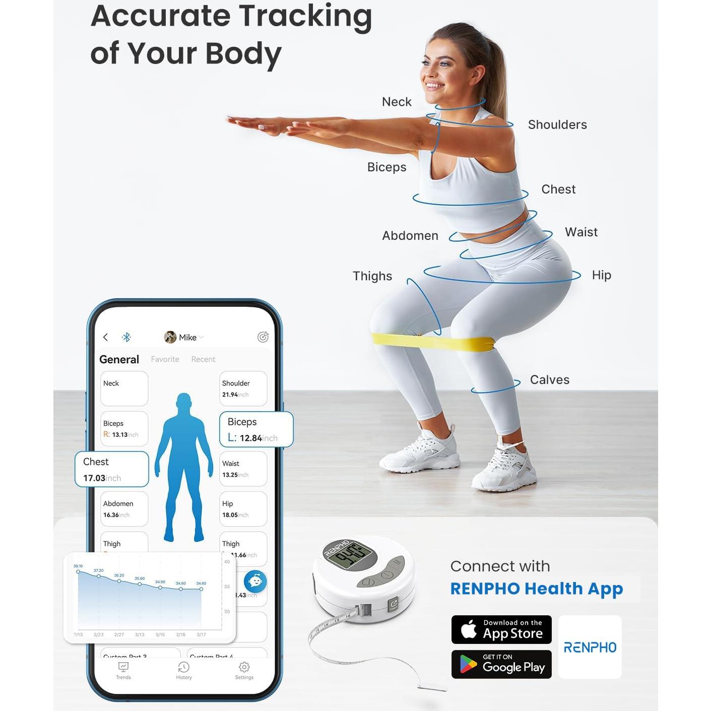 Cinta Métrica Corporal Inteligente RENPHO Bluetooth 150cm