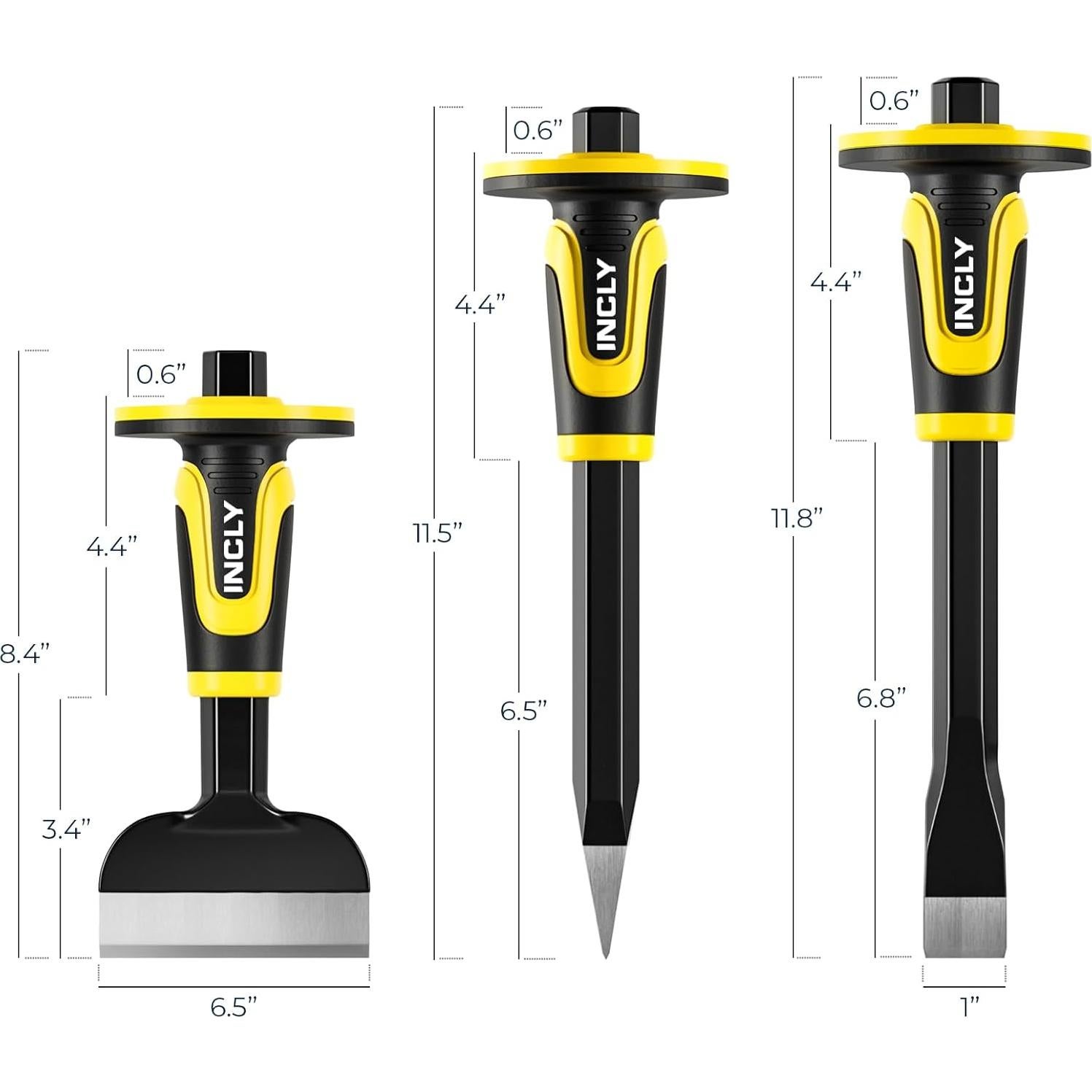 Juego de Cinceles de Masonería INCLY 3PCS - Acero CRV