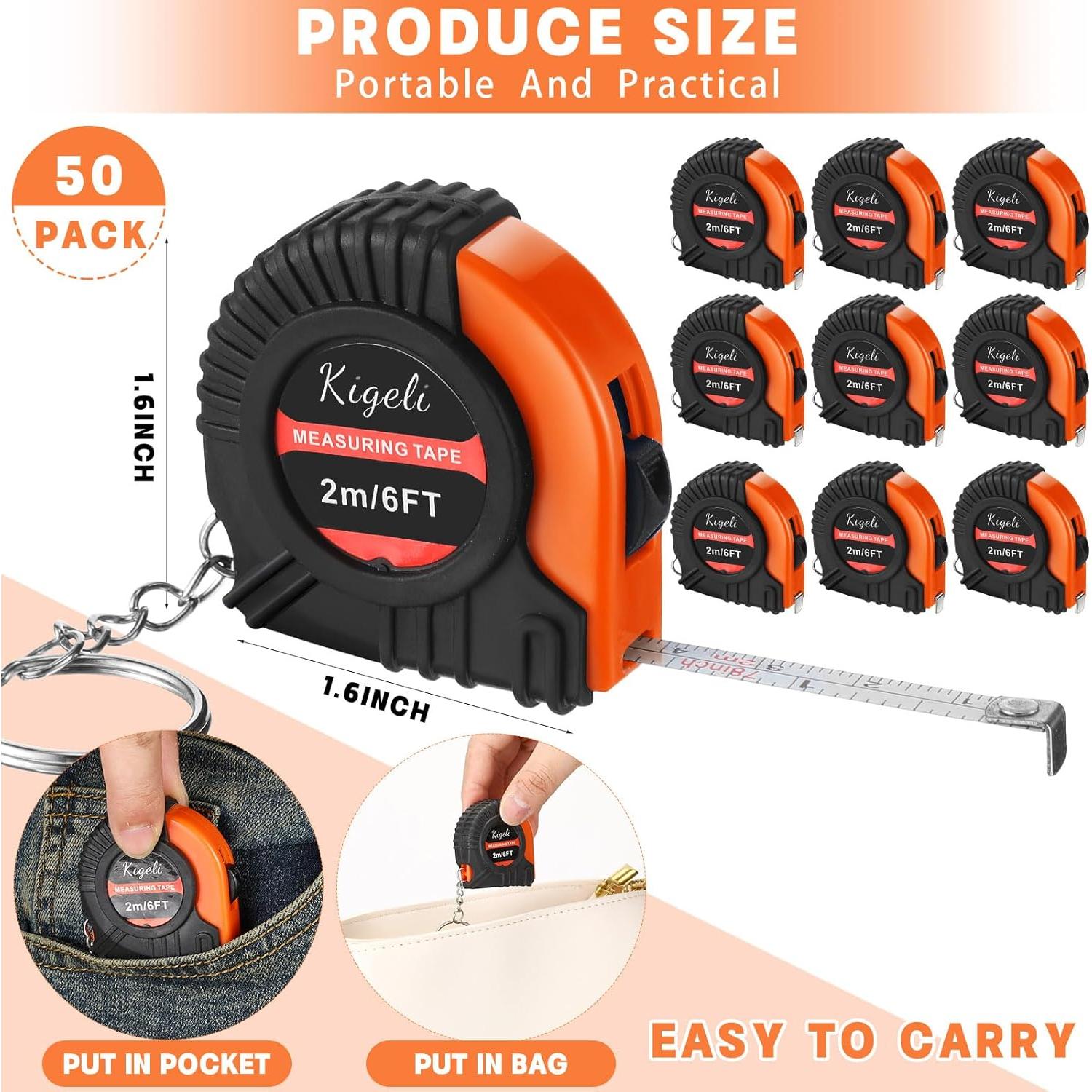 Cinta Métrica Mini Retráctil 50 Pcs Kigeli 2m Llavero Naranja