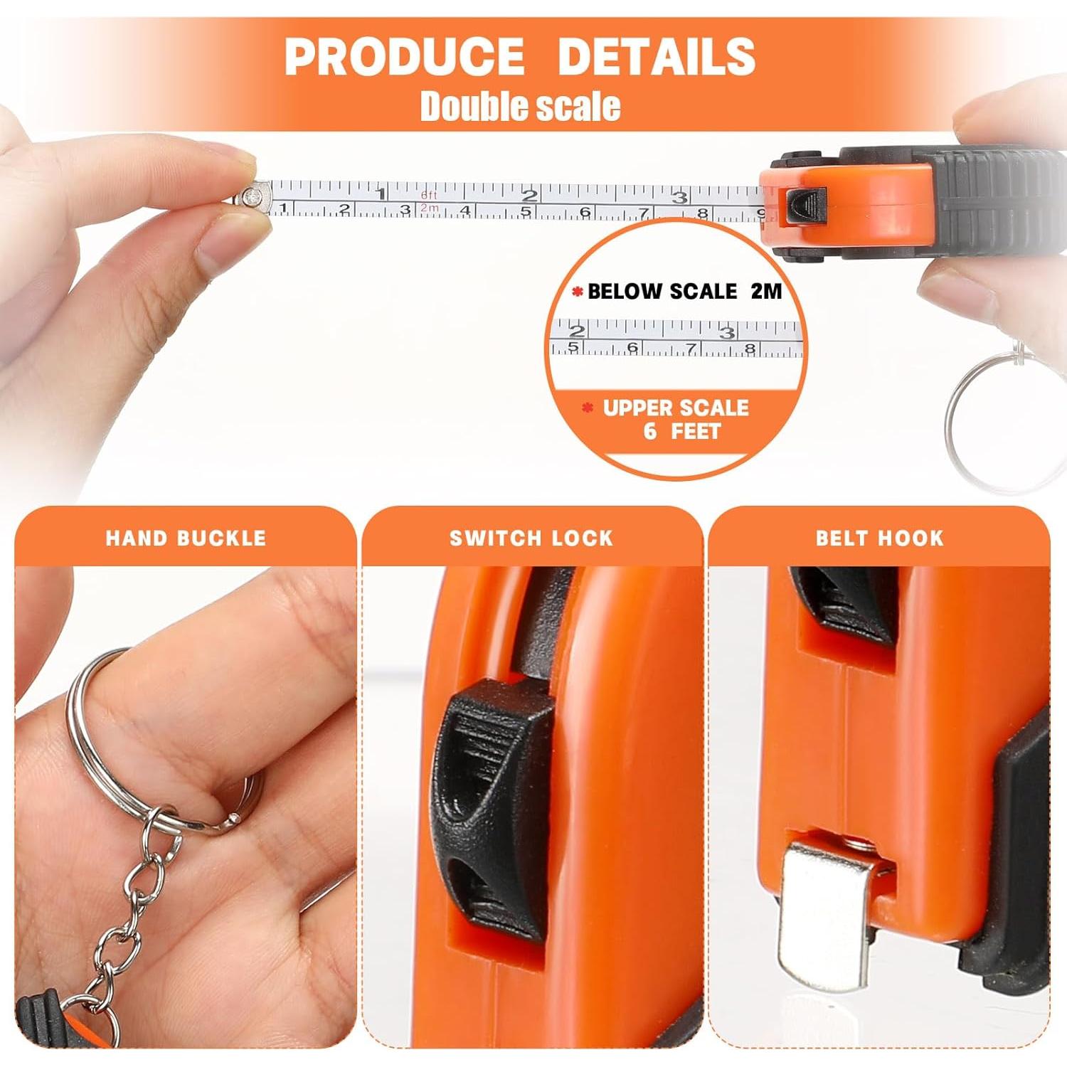 Cinta Métrica Mini Retráctil 50 Pcs Kigeli 2m Llavero Naranja