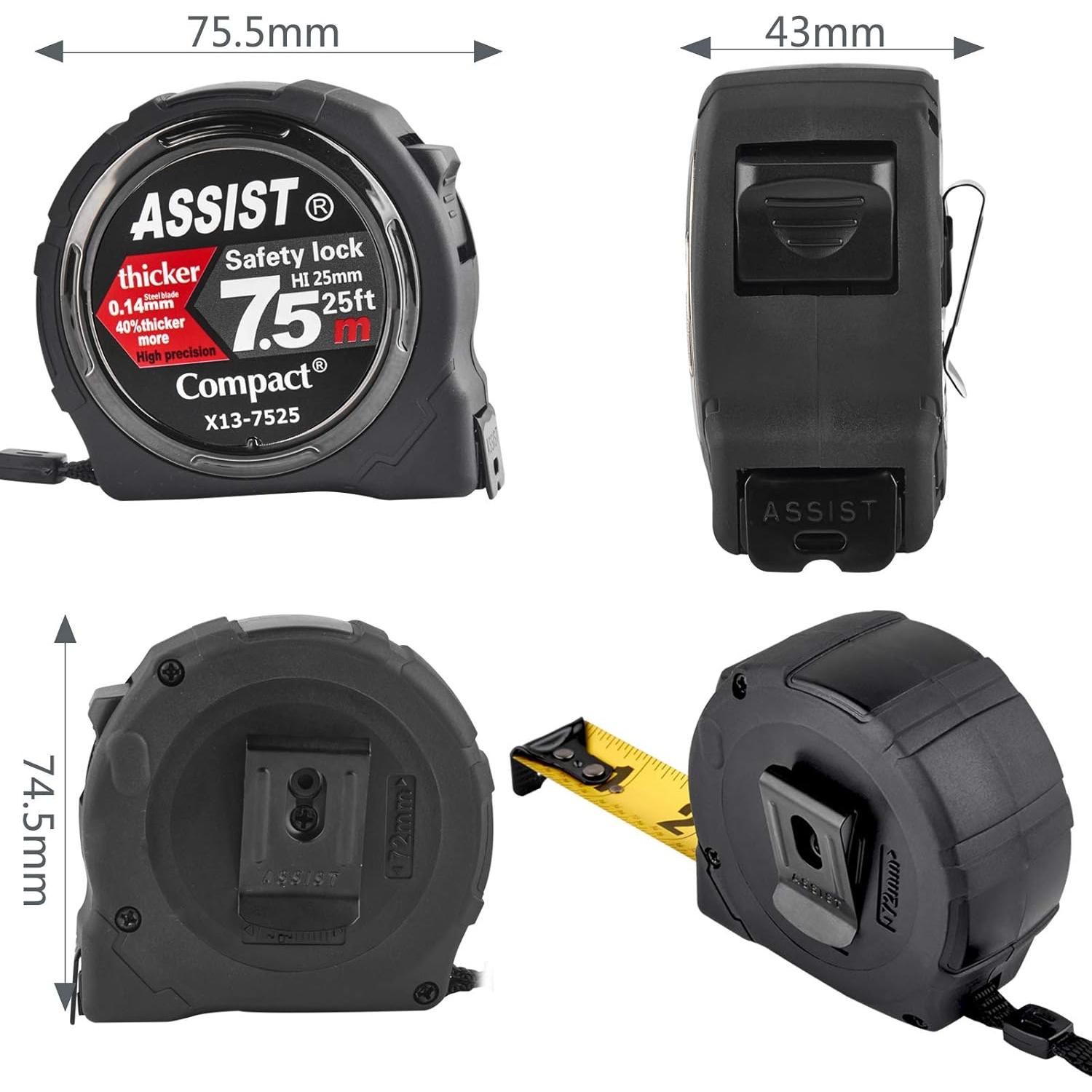 Cinta Métrica 7.5m ASSIST Doble Lado Resistente con Teflón