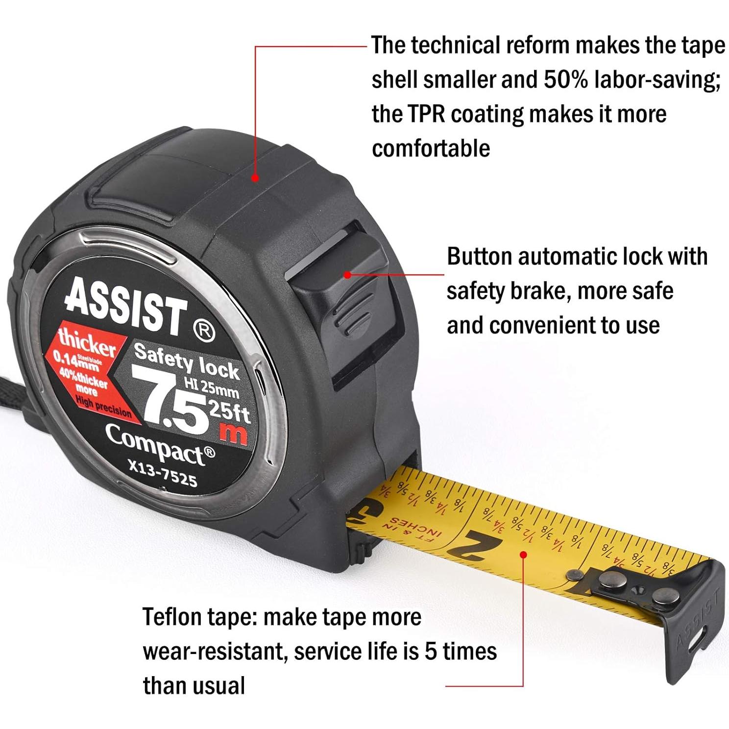 Cinta Métrica 7.5m ASSIST Doble Lado Resistente con Teflón
