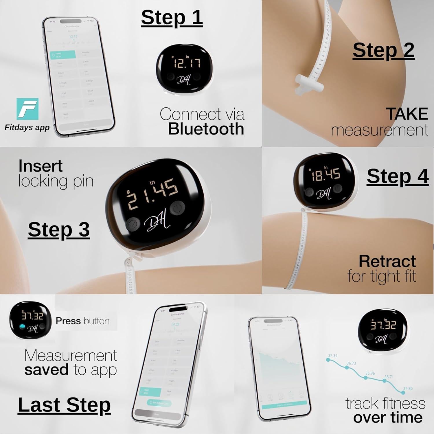 Cinta Métrica Corporal Inteligente Diamond Hills 150cm Bluetooth