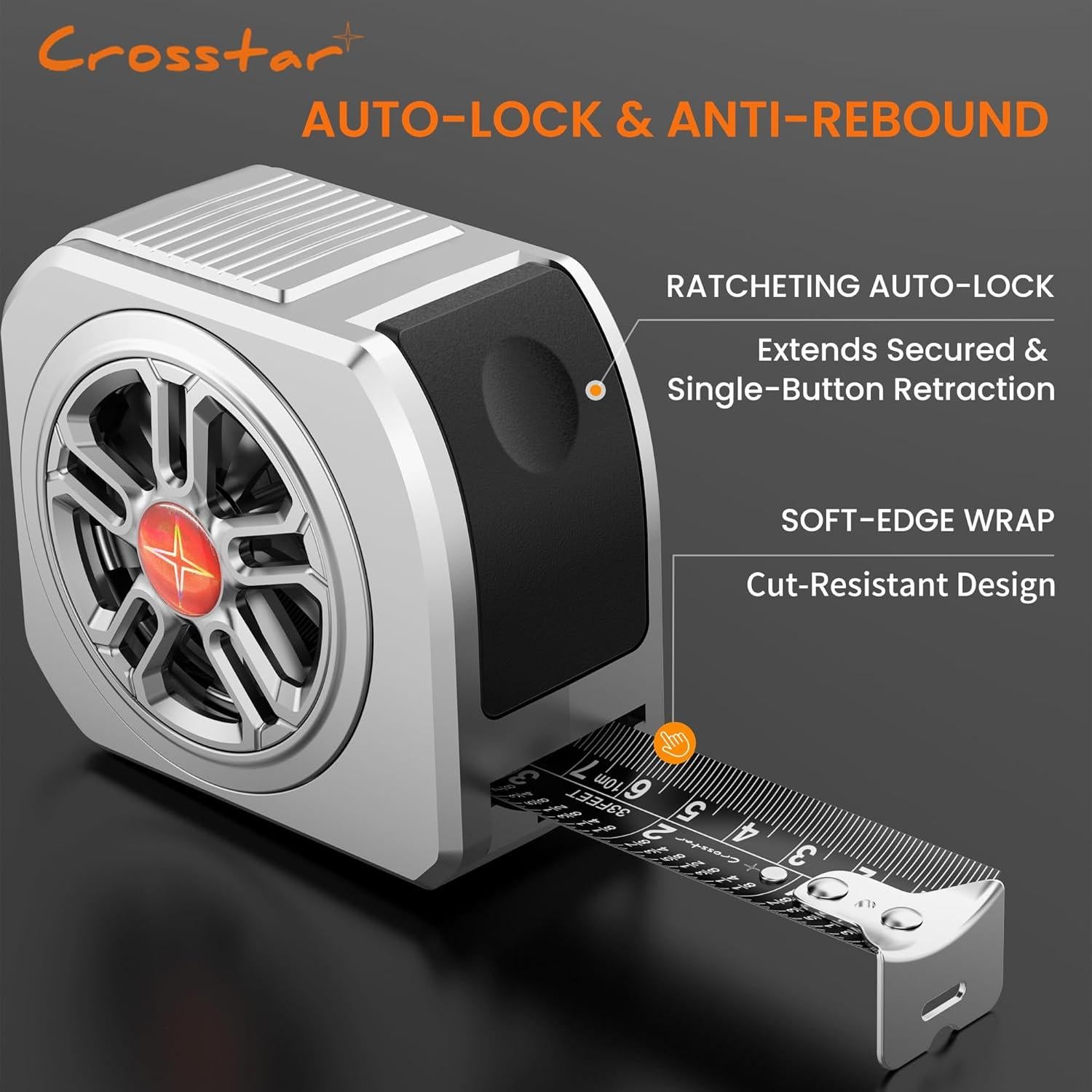 Cinta Métrica Autocierre Crosstar 7.6m Acero Inoxidable Impermeable