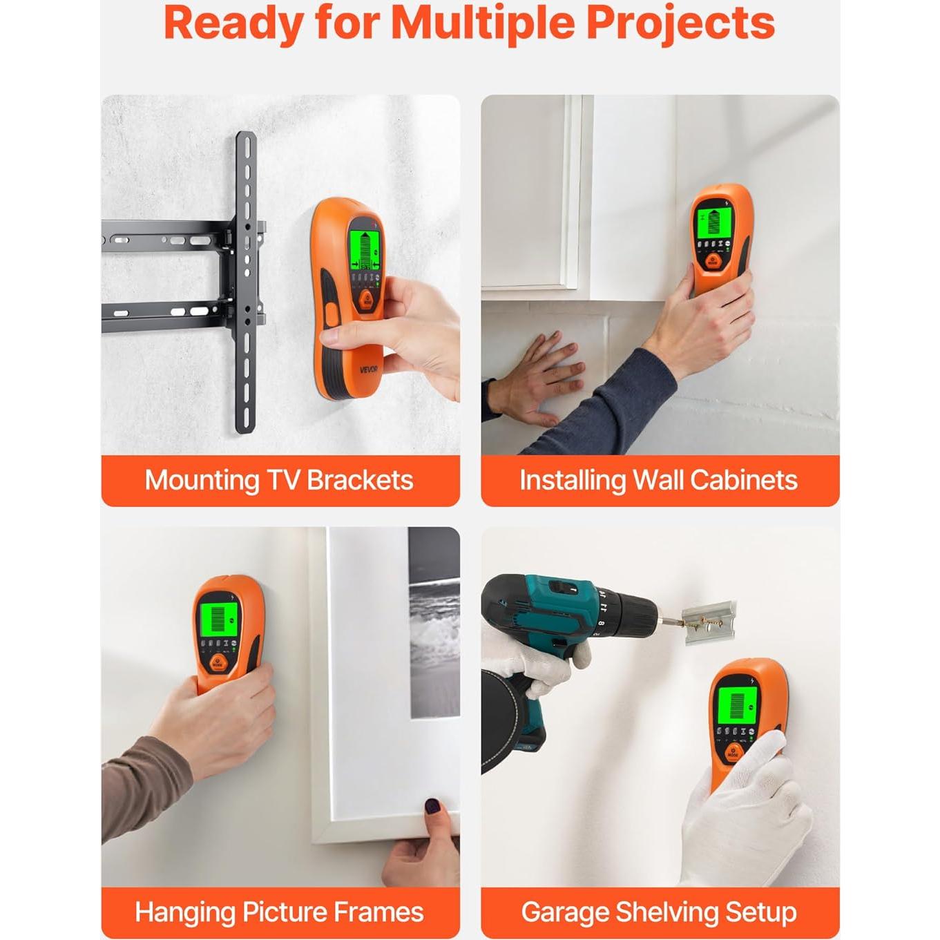 Buscador de Vigas VEVOR HT580-O, Detector 5 en 1 con Pantalla LCD