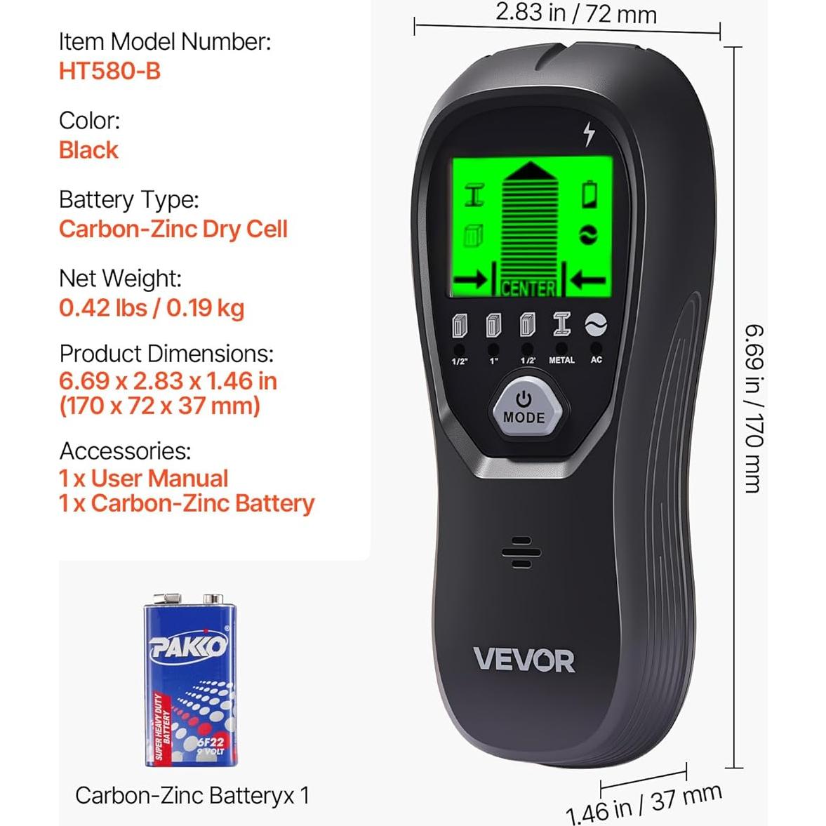 Buscador de Vigas VEVOR HT580-B 5 en 1 con Pantalla LCD