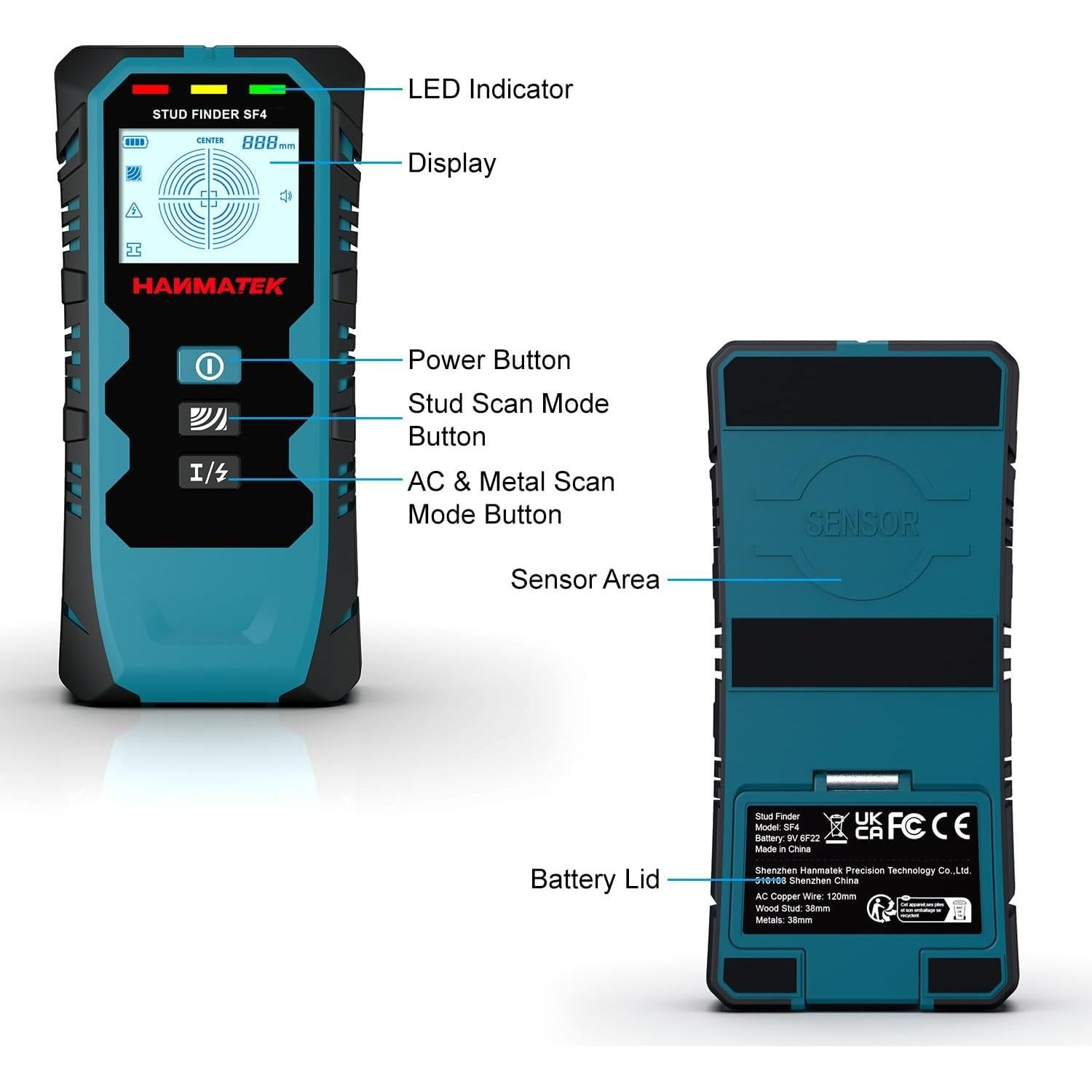 Escáner de Pared HANMATEK SF4 5 en 1 con Pantalla LCD