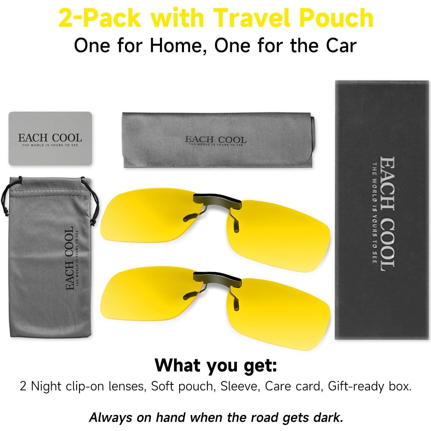 Gafas Clip-On Polarizadas de Conducción Nocturna UV400 - Each Cool