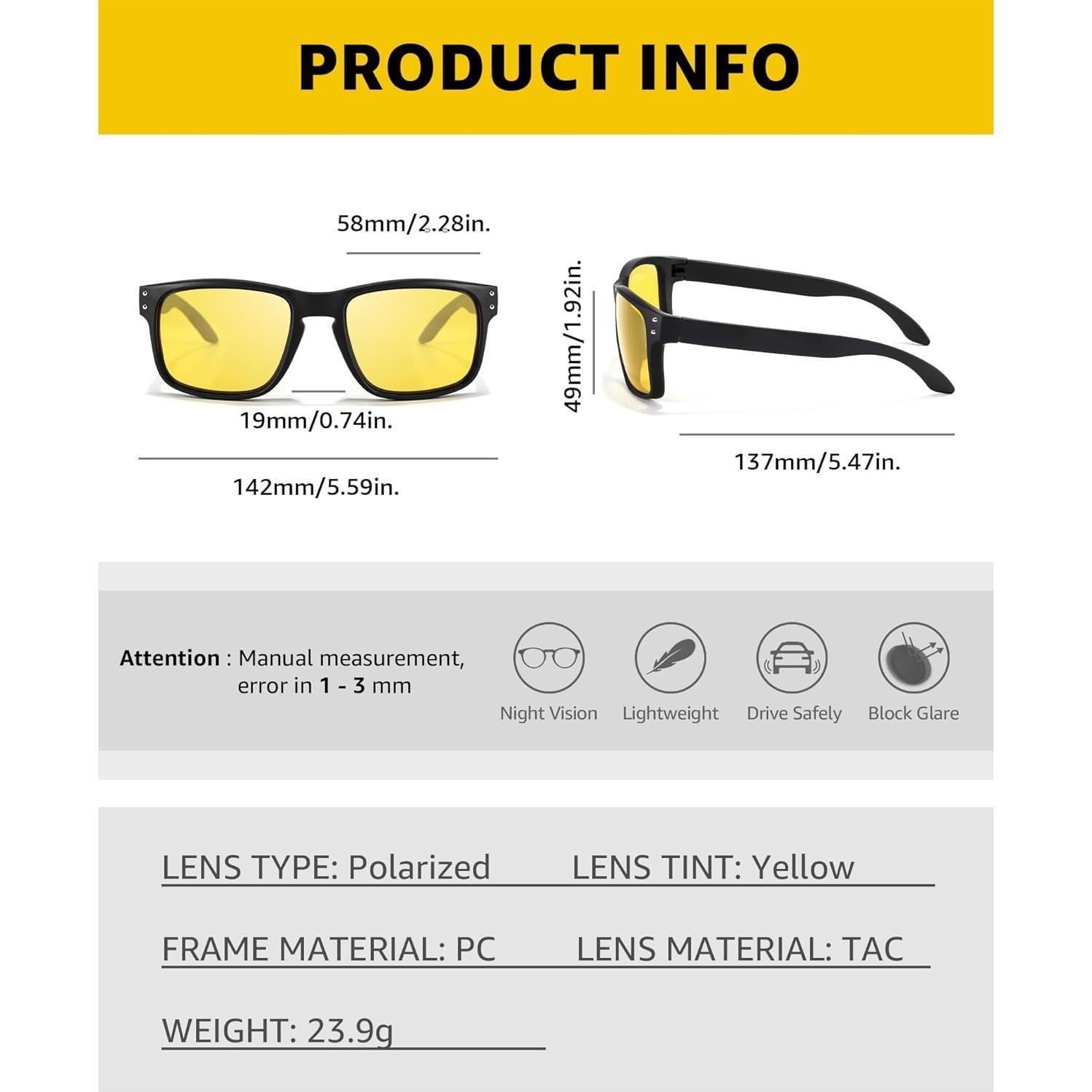 Gafas de Conducción Nocturna SIPHEW Amarillas Polarizadas