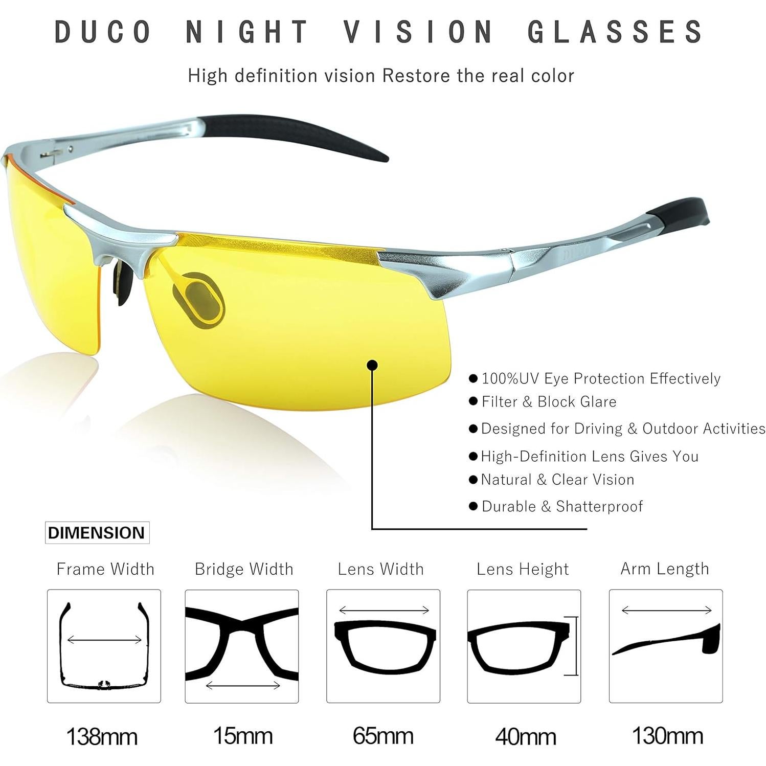 Gafas de visión nocturna DUCO polarizadas amarillas para conducción