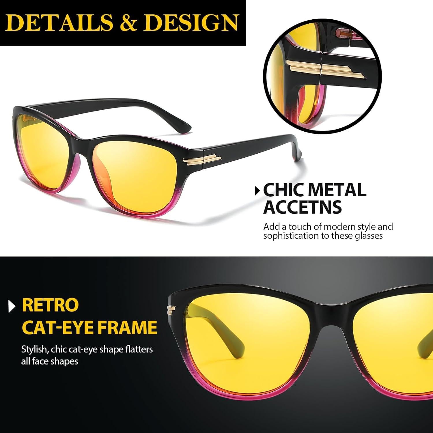 Gafas de Visión Nocturna TJUTR Polarizadas Amarillas para Conducir