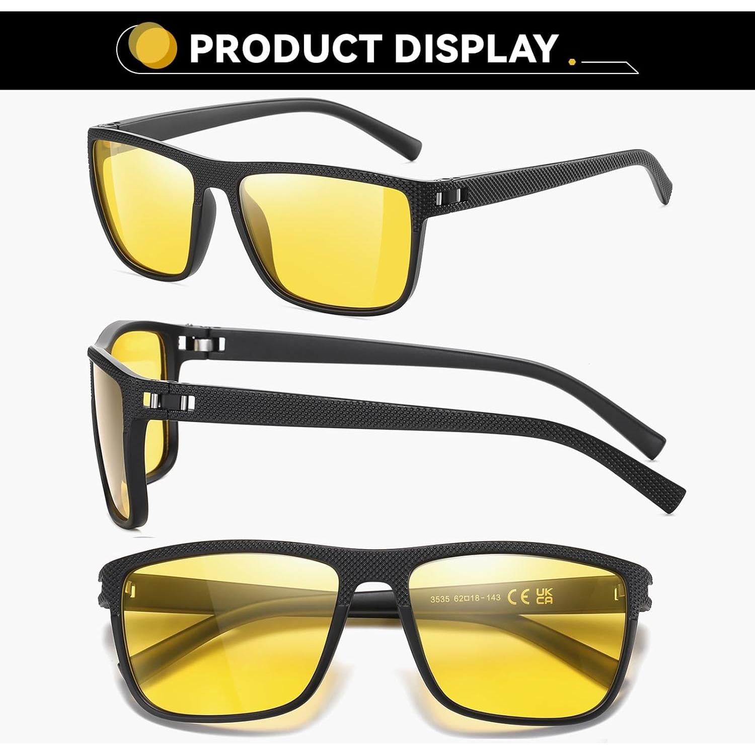 Gafas de Visión Nocturna WZERRY para Hombres - Lentes Amarillos Antirreflejo