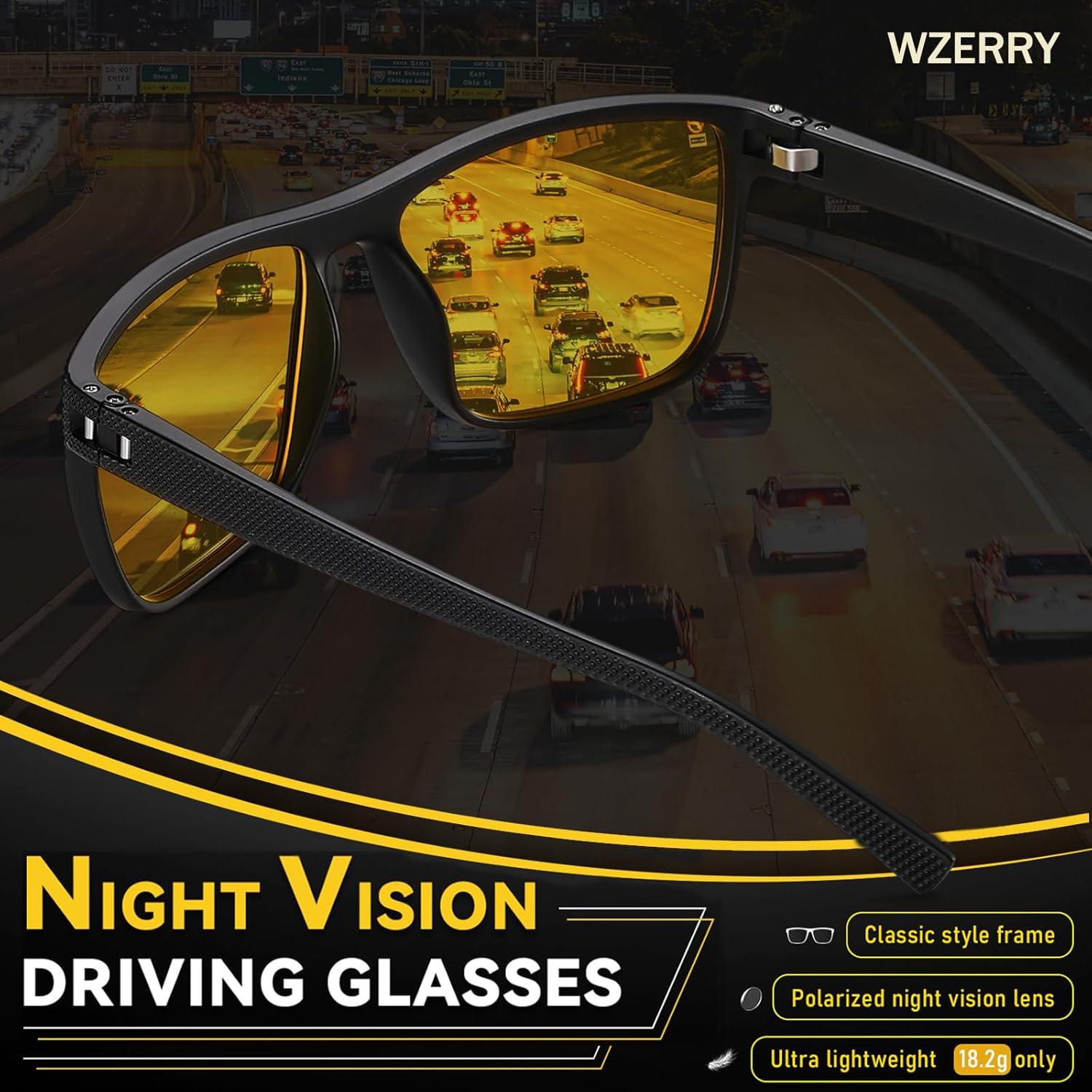 Gafas de Visión Nocturna WZERRY para Hombres - Lentes Amarillos Antirreflejo