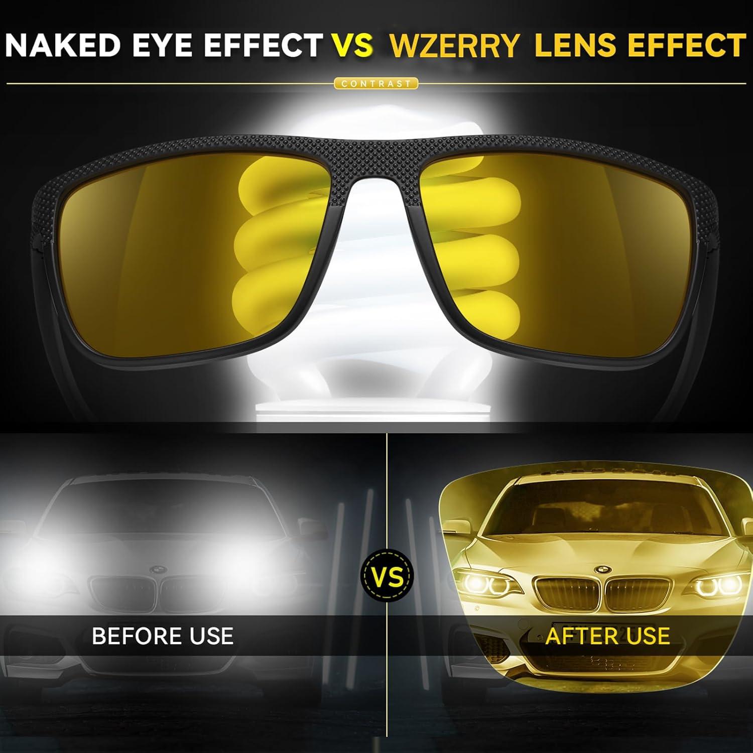 Gafas de Visión Nocturna WZERRY para Hombres - Lentes Amarillos Antirreflejo