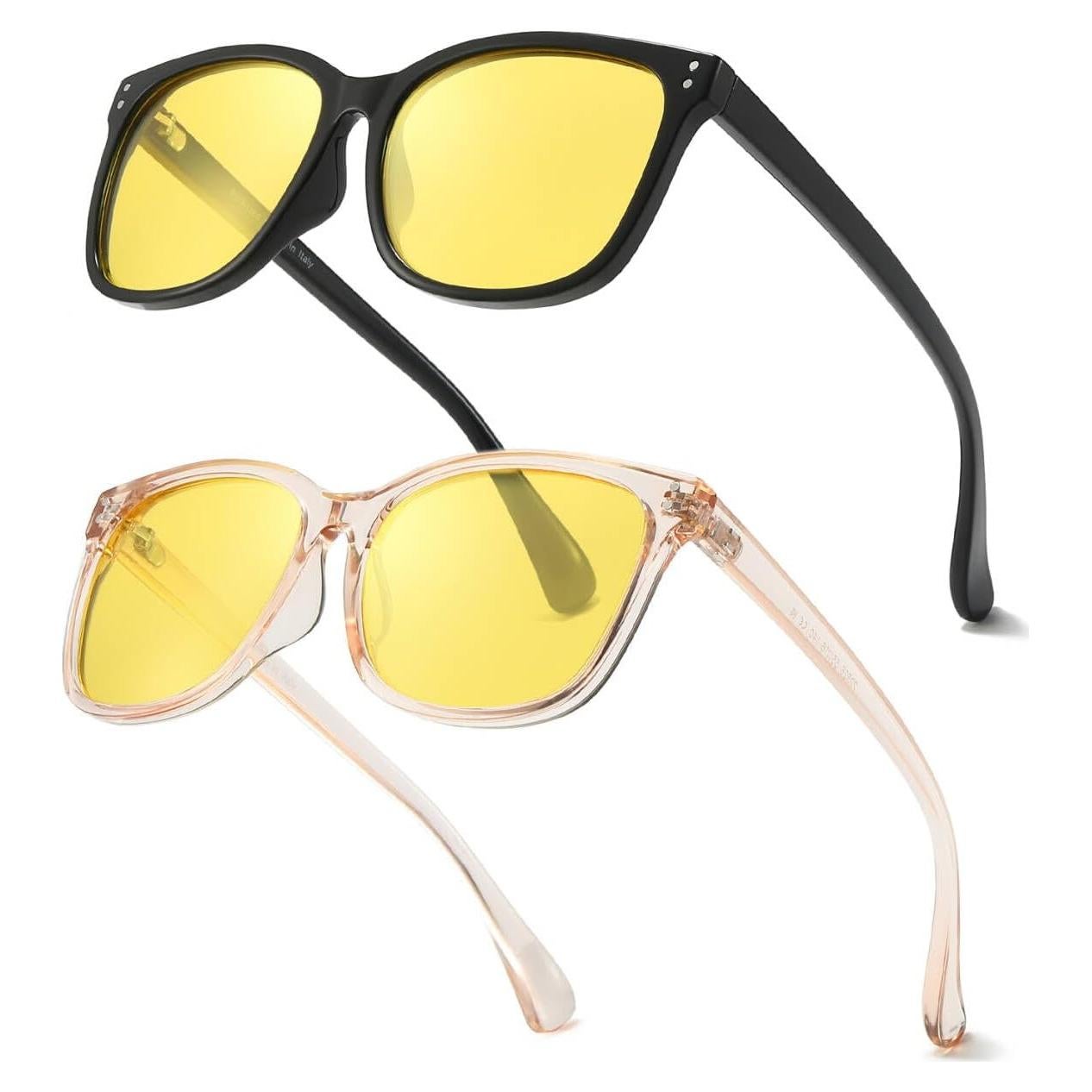 FIMILU 2 Pack Night Driving Vision Glasses for Women, Polarized Reduce Glare and Enhance Visual Abilities for Nighttime 22526