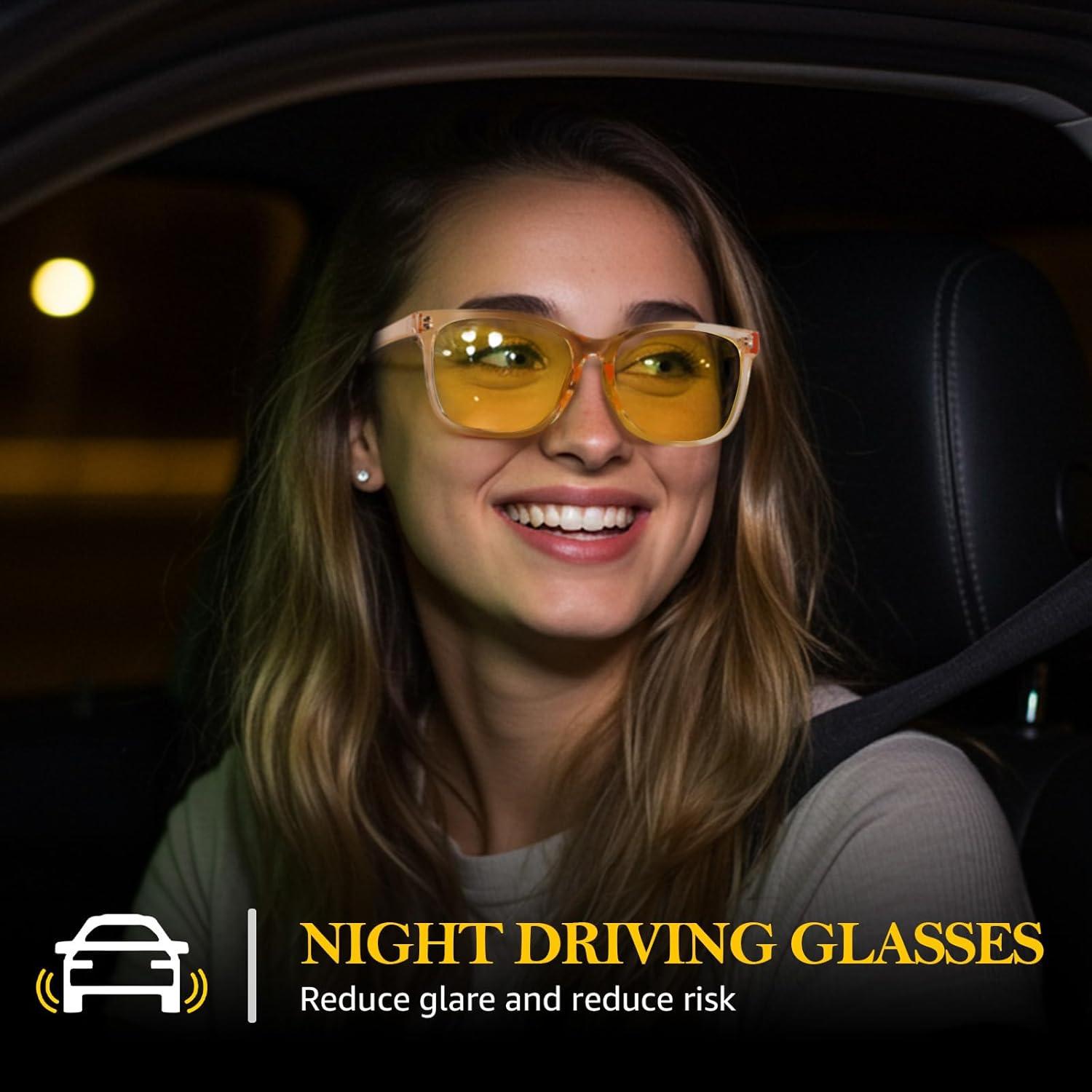FIMILU 2 Pack Night Driving Vision Glasses for Women, Polarized Reduce Glare and Enhance Visual Abilities for Nighttime 22526