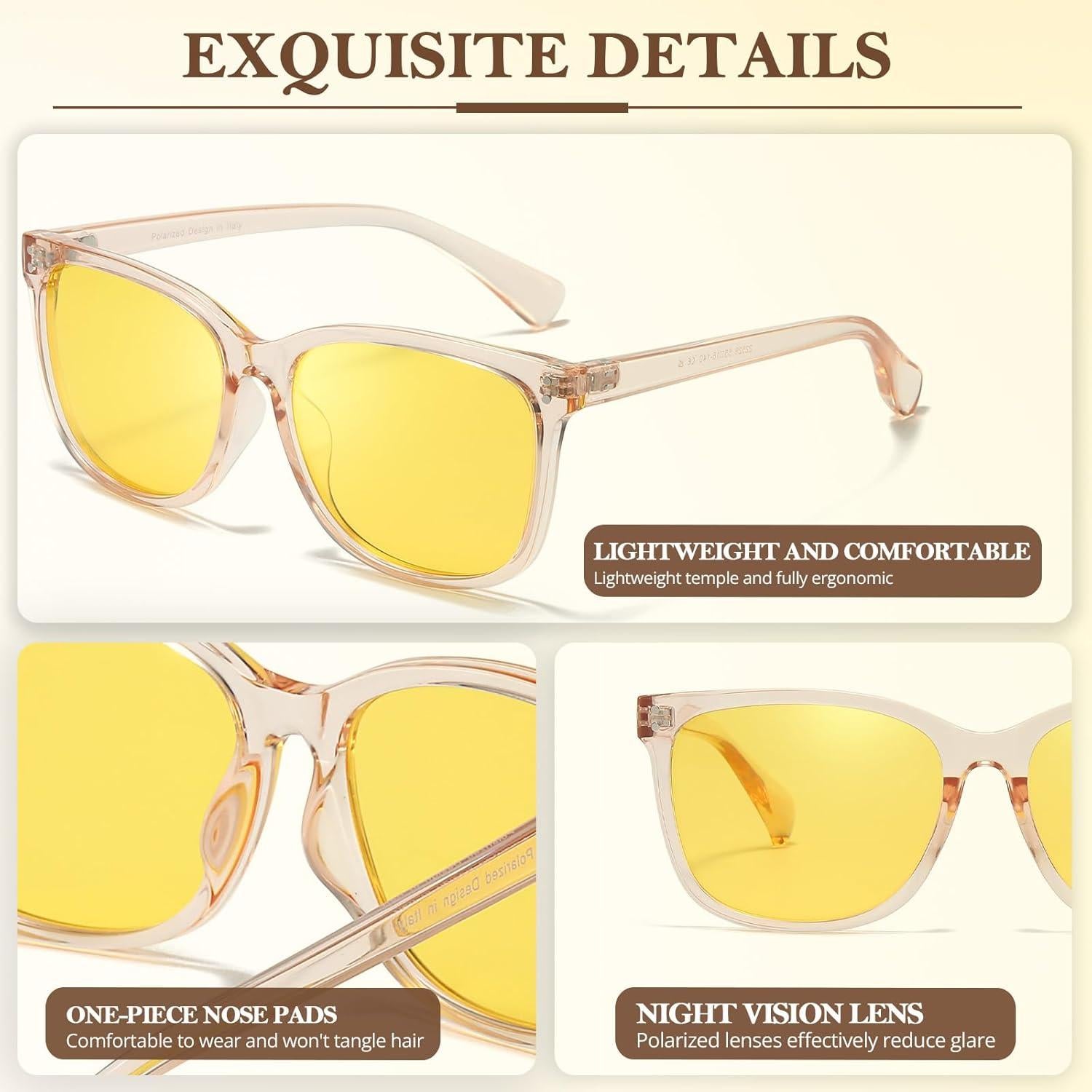 FIMILU 2 Pack Night Driving Vision Glasses for Women, Polarized Reduce Glare and Enhance Visual Abilities for Nighttime 22526