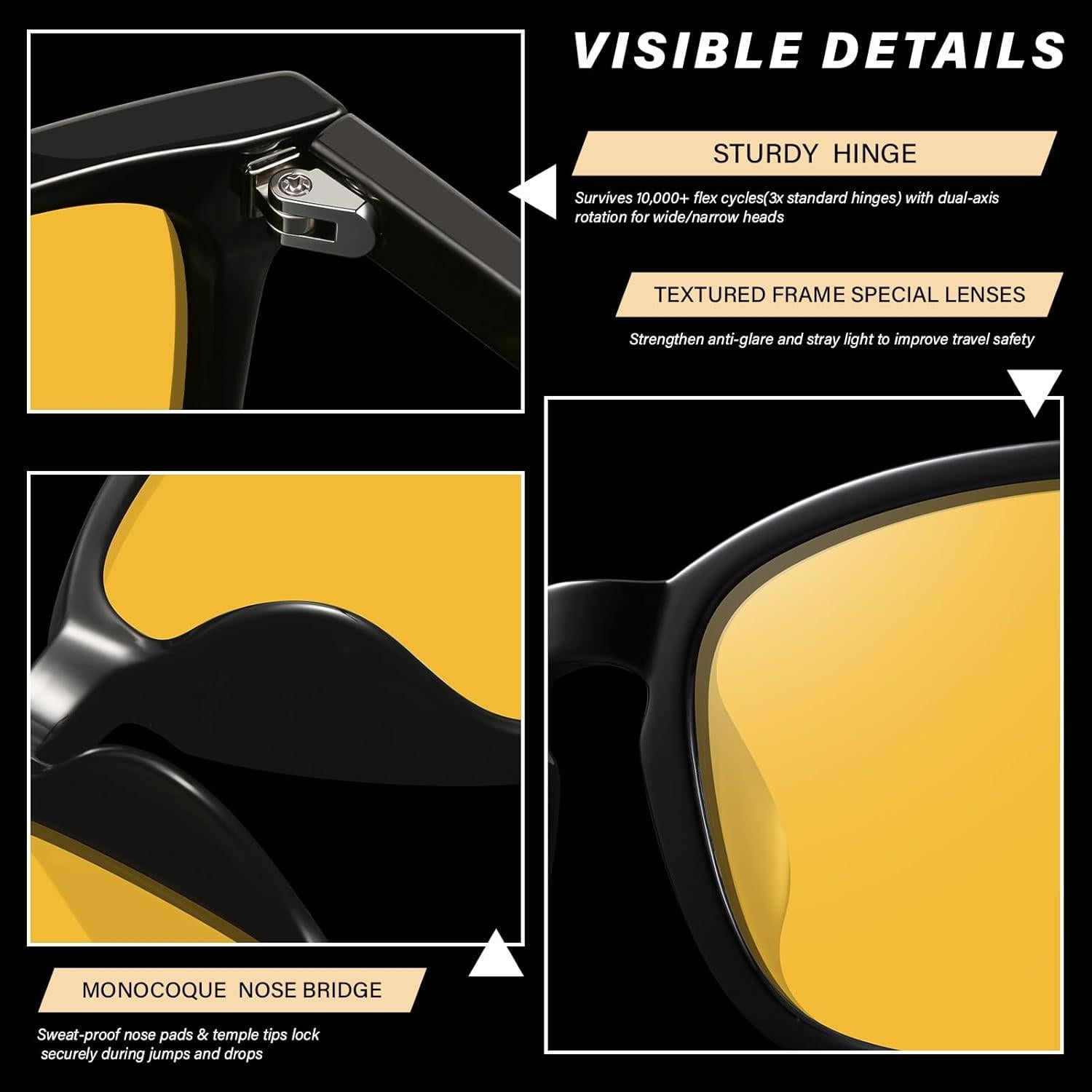 Gafas de Visión Nocturna Polarizadas KUGUAOK para Mujeres - Lentes Amarillos