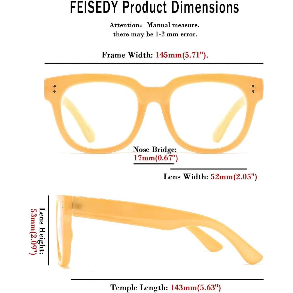 Gafas de Lectura FEISEDY Cuadradas con Bloqueo Luz Azul 1.5x