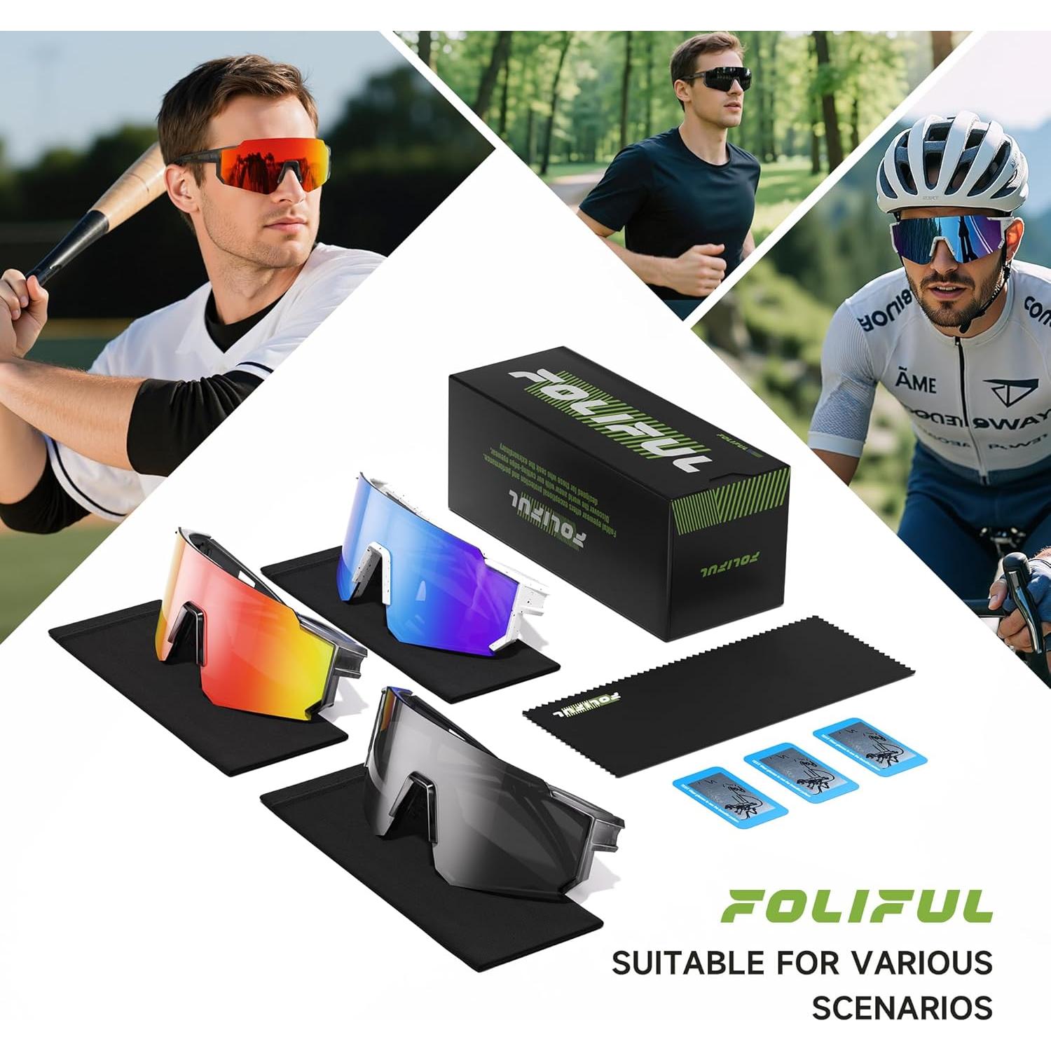 Paquete de 3 Gafas de Sol Polarizadas Foliful para Deportes