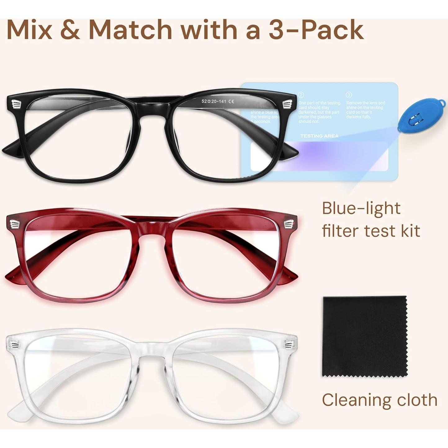 Gafas de luz azul Gaoye para mujer - Bloqueo 99% - Paquete de 3