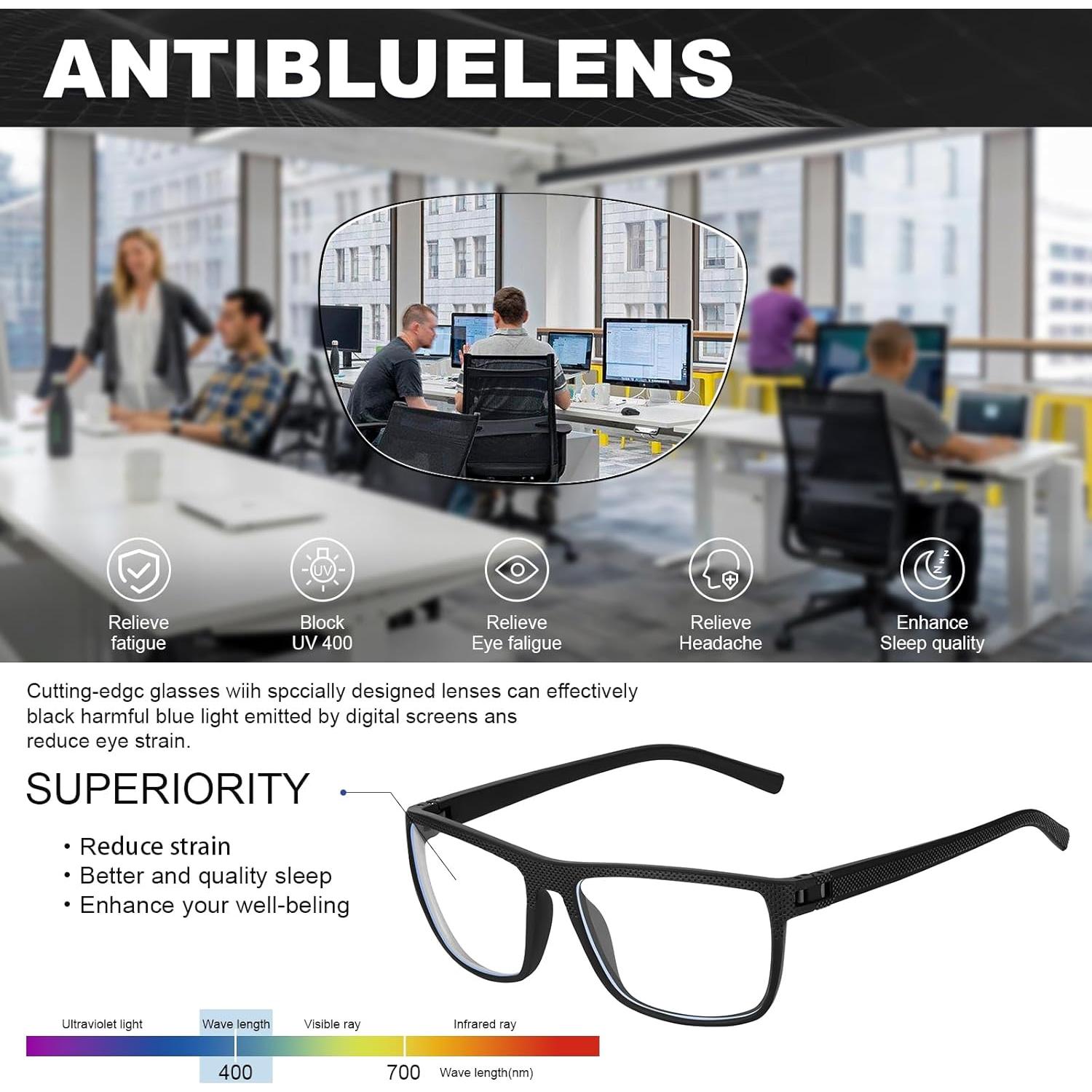 Gafas Anti Luz Azul RSQQAV UV400 Hombres Marco Cuadrado