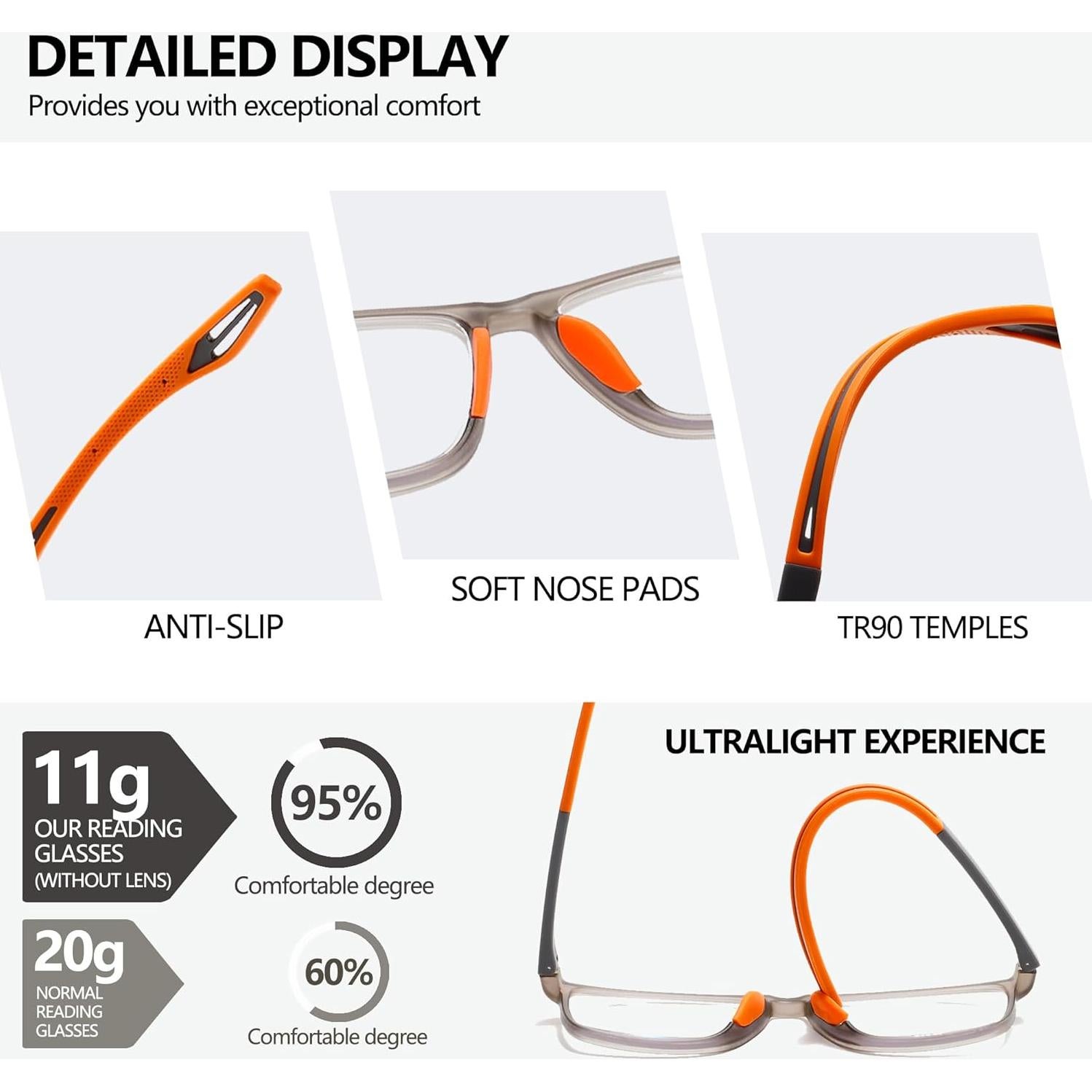 Gafas de lectura deportivas TR90 para hombres - Paquete de 5