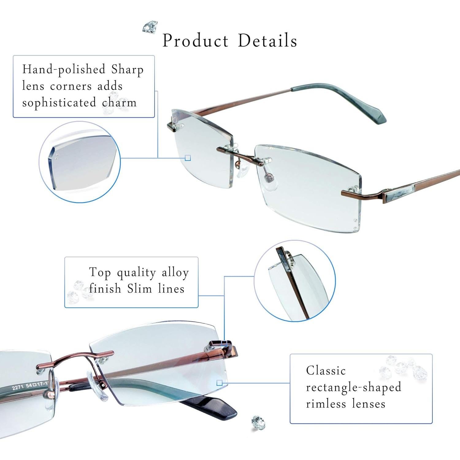 Gafas de bloqueo de luz azul LifeArt, marco sin montura +3.00