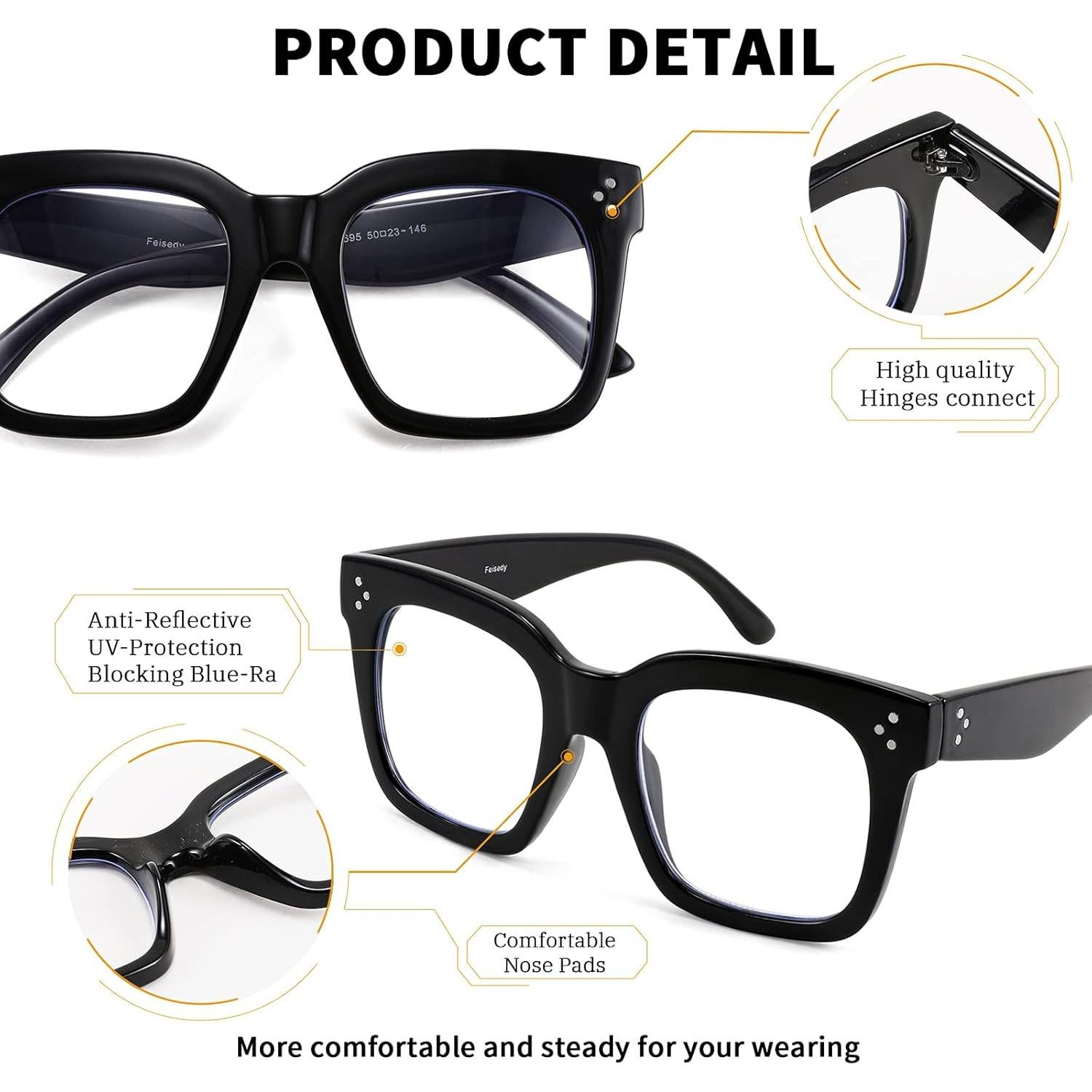 Gafas de Bloqueo de Luz Azul FEISEDY Marco Negro 51mm