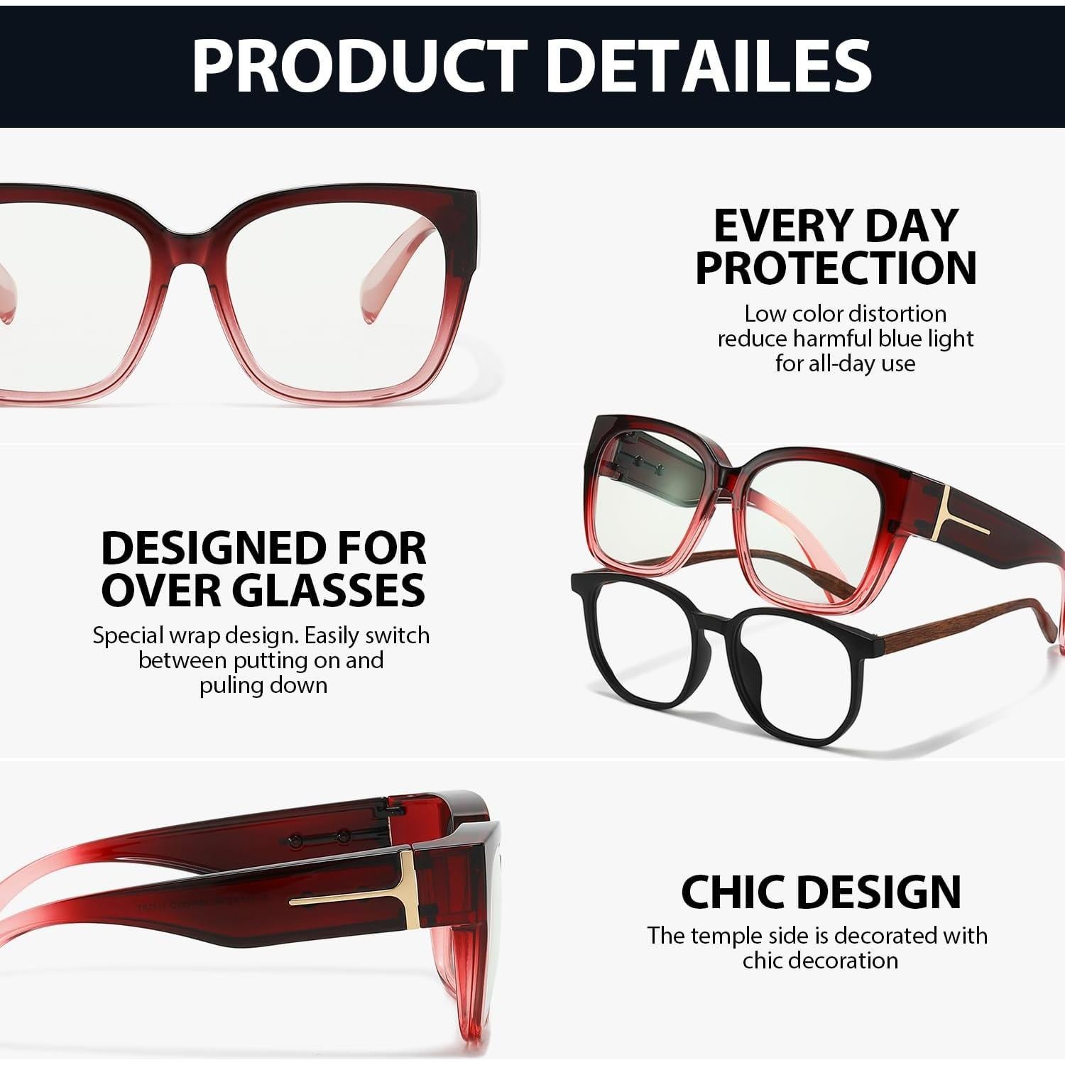 Gafas VIEWBETTER Fit Over Anti-Luz Azul para Mujeres - Marco Rosa Gradiente