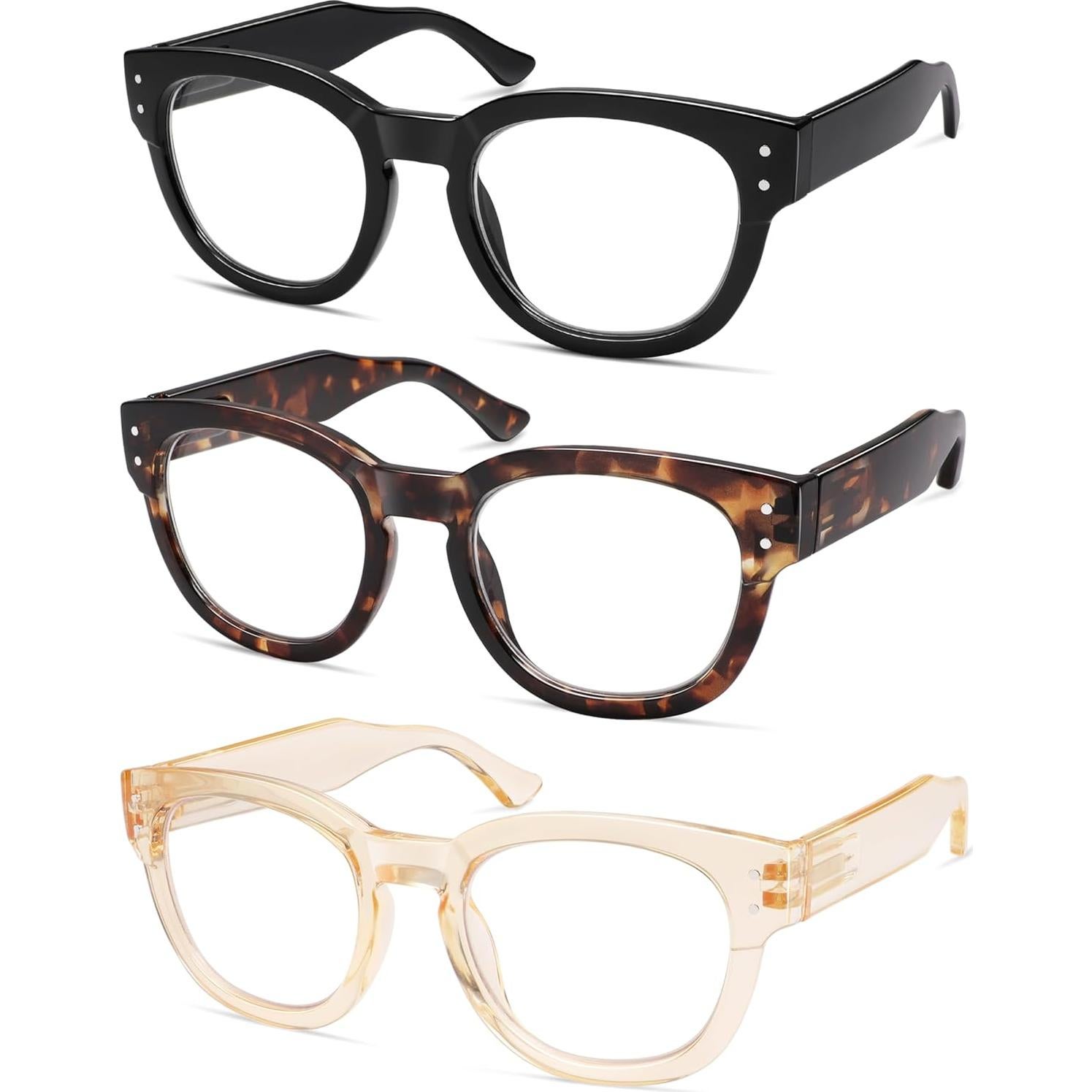 Gafas de Lectura AMOMOMA 3 Paquetes Retro Anti-Luz Azul