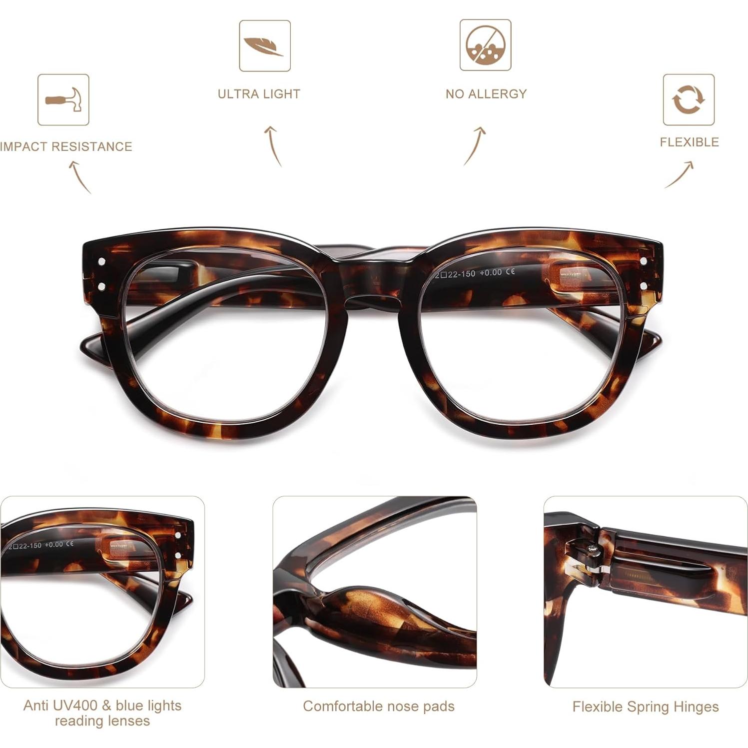 Gafas de Lectura AMOMOMA 3 Paquetes Retro Anti-Luz Azul