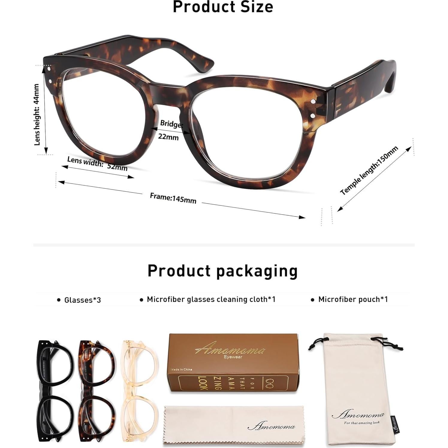 Gafas de Lectura AMOMOMA 3 Paquetes Retro Anti-Luz Azul