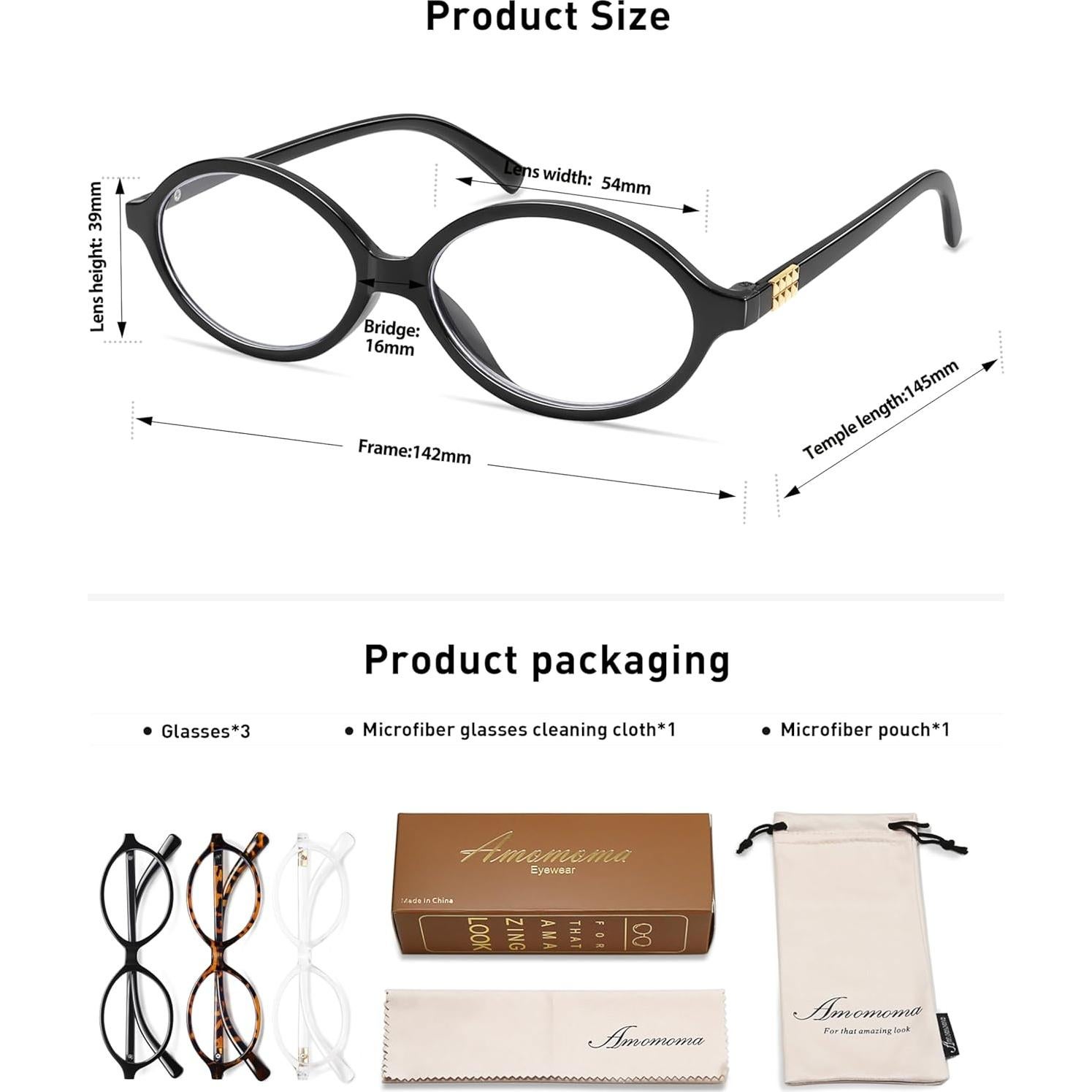 Gafas de Lectura Ovaladas AMOMOMA con Bloqueo Luz Azul - Set de 3