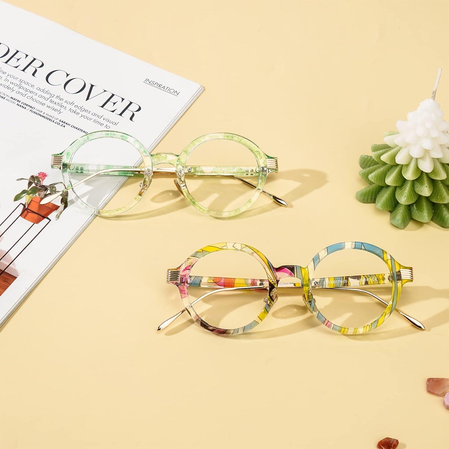 Gafas de lectura TR90 redondas Zeelool sin prescripción Floral Verde