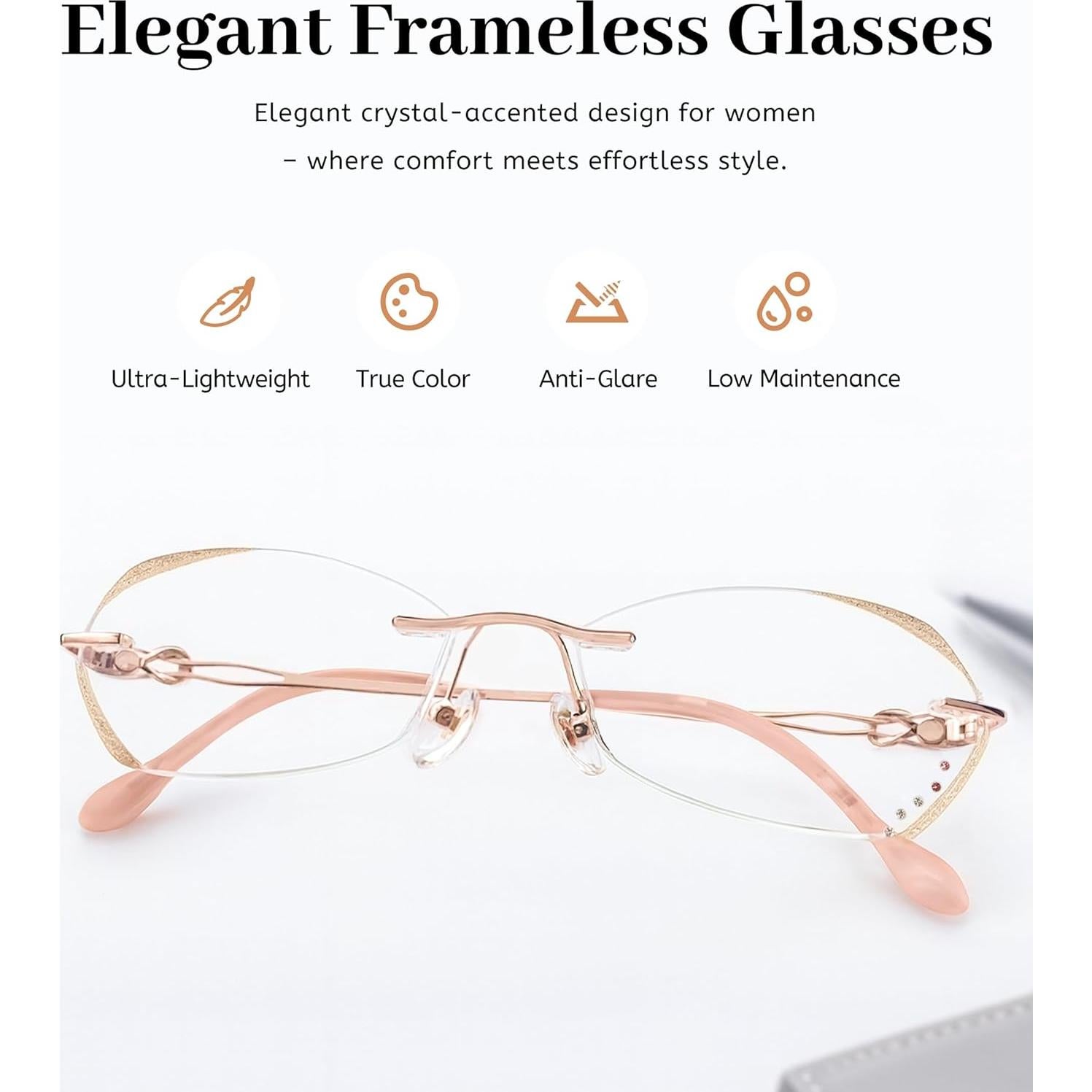 Gafas de lectura sin montura LUMIHA HD dorado rosa +3.0