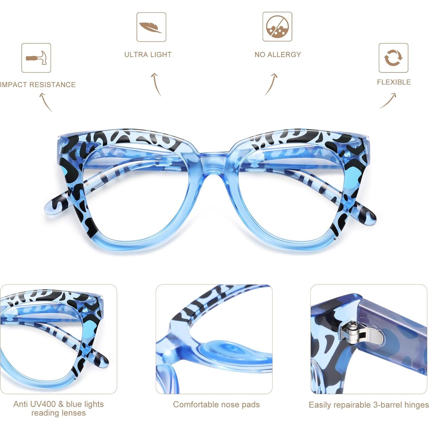 Gafas de lectura AMOMOMA con filtro luz azul, diseño leopardo