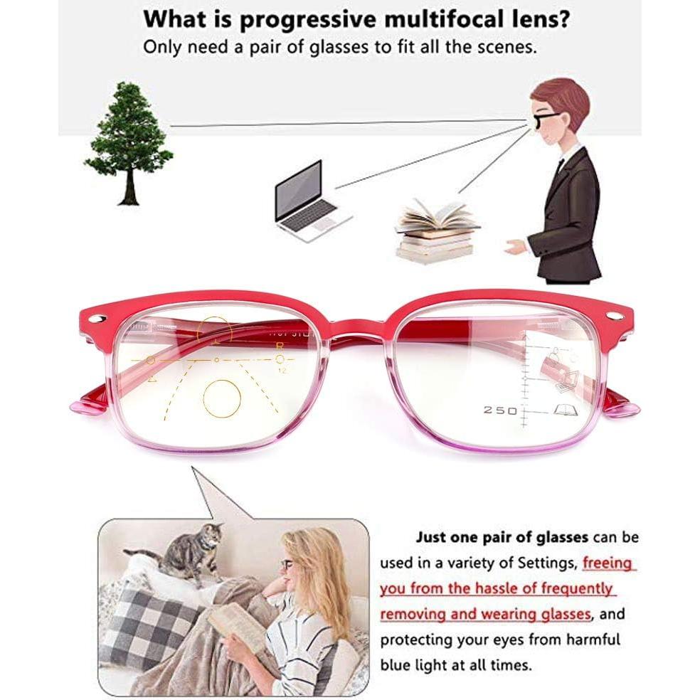 Gafas de lectura multifocal progresivas unisex 2.0X bloqueo luz azul